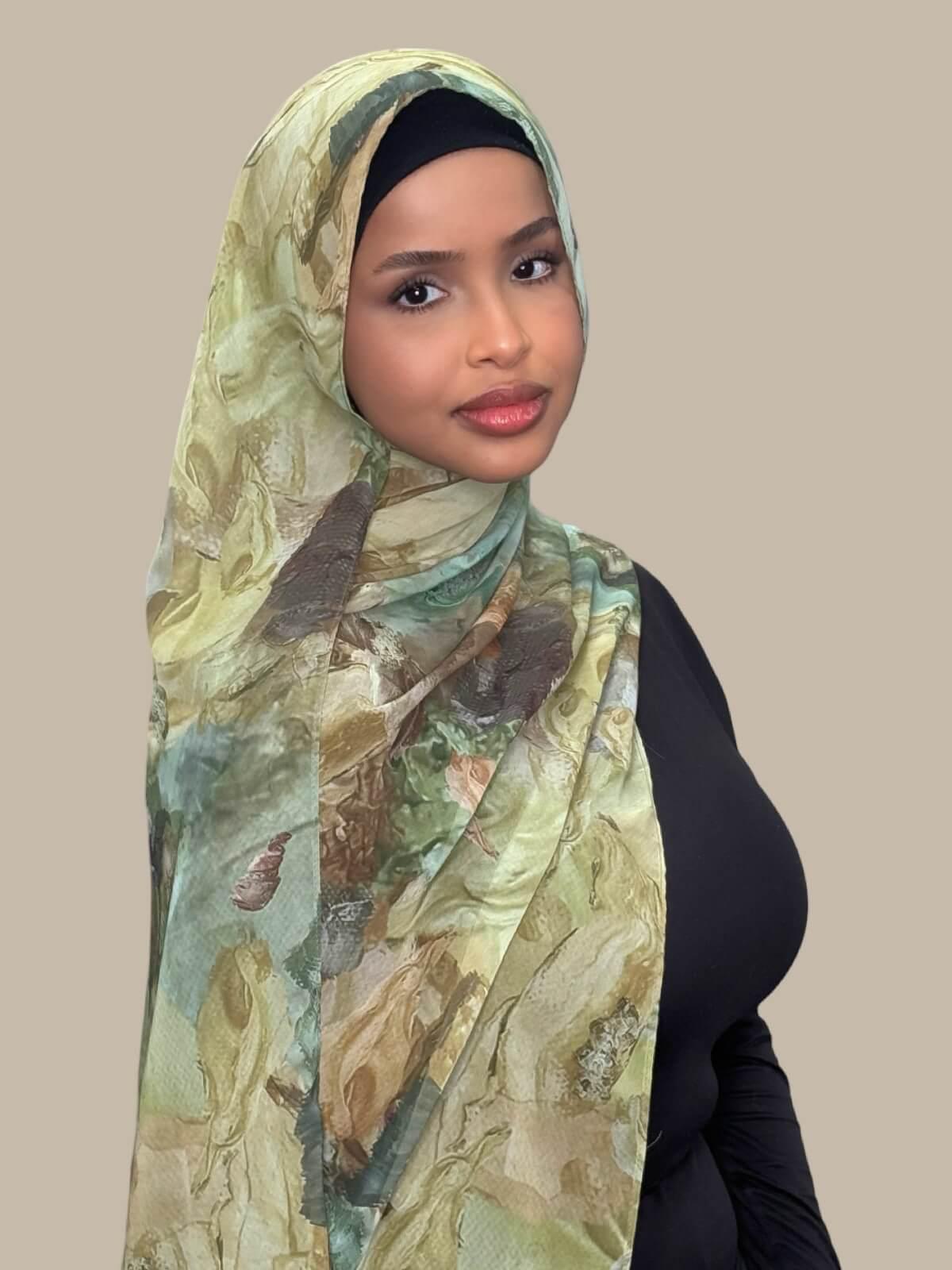 Printed Chiffon Hijab Willow Drift - Lightweight Muslim Scarf for Women - Perfect for Daily Wear, Prayer, and Special Occasions