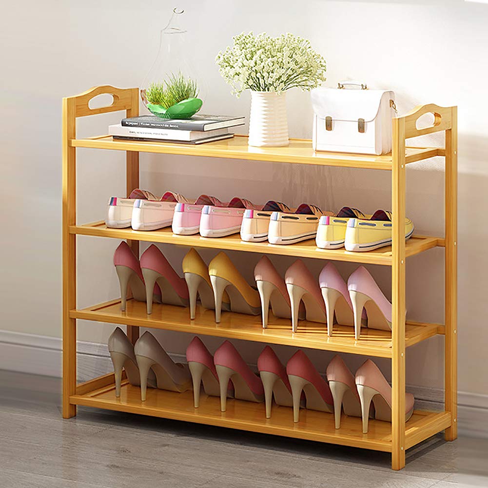 4 Tier Stackable Bamboo Shoe Rack - Space Saving Shoe Organizer for Entryway, Closet & Bedroom (Holds 15-20 Pairs) - Natural Wood Shoe Shelf 31.5