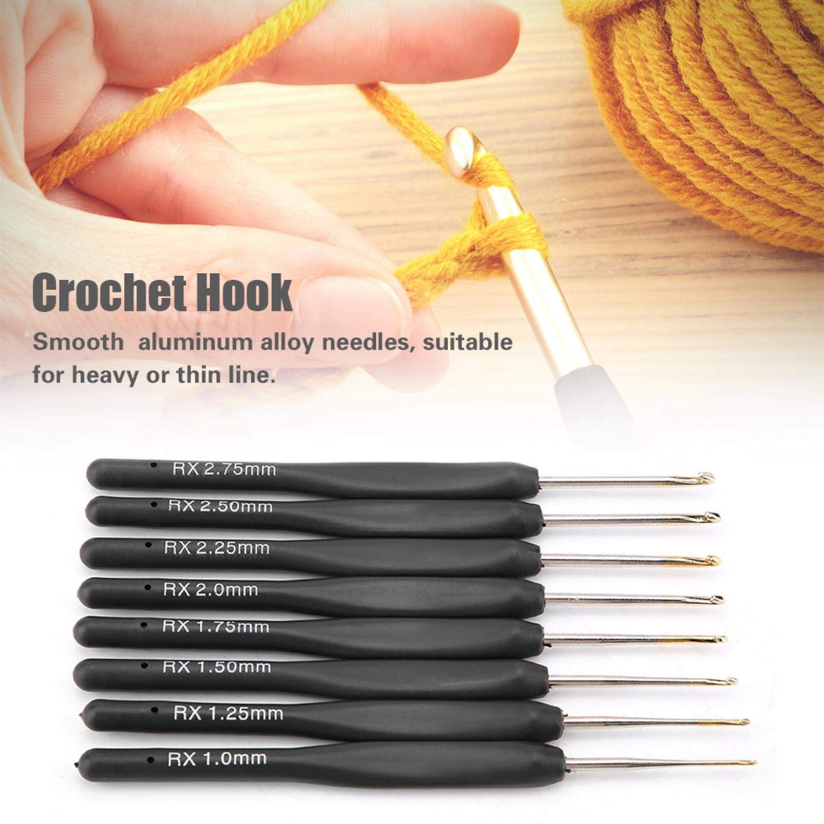 8PCS Ergonomic Crochet Hooks Set (1mm-2.75mm) with Soft Grip for Knitting, Yarn Crafts - Perfect for Beginners, Amigurumi, Scarves & DIY Projects