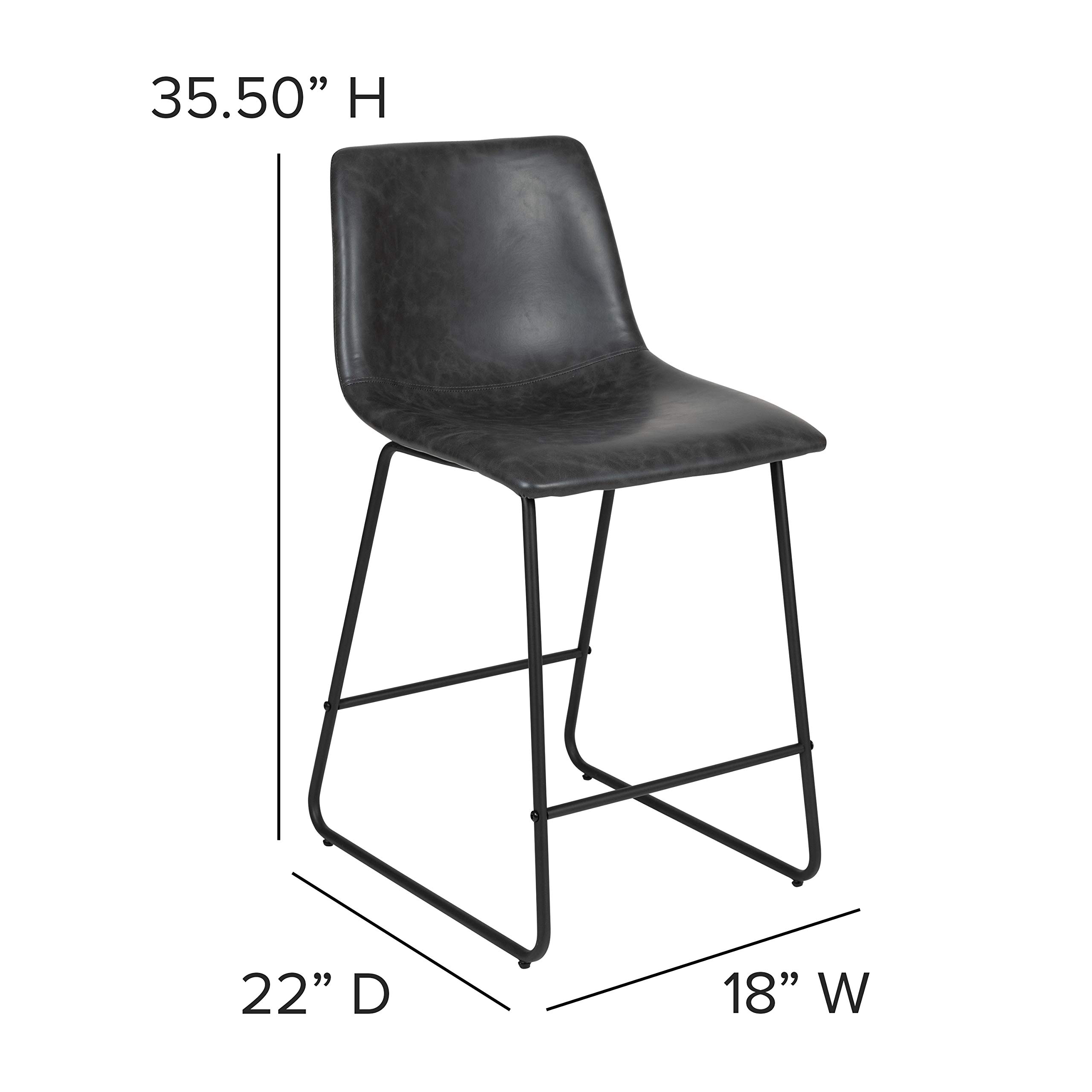 EMMA + OLIVER Set of 2 24 Inch Kitchen Counter Height Bar Stools - Dark Gray LeatherSoft Upholstered Stools for Breakfast Nook, Kitchen Island & Home Bar