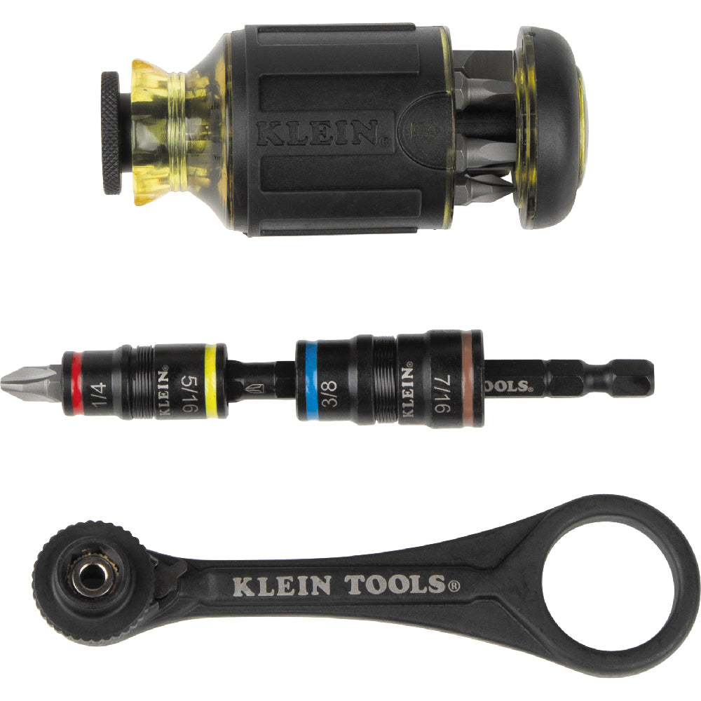 KLEIN KLE 85515HD 3-Piece Flip Socket, Mini Ratchet & Multi Bit Driver Set - Perfect for Automotive Repairs, DIY Projects & Home Maintenance
