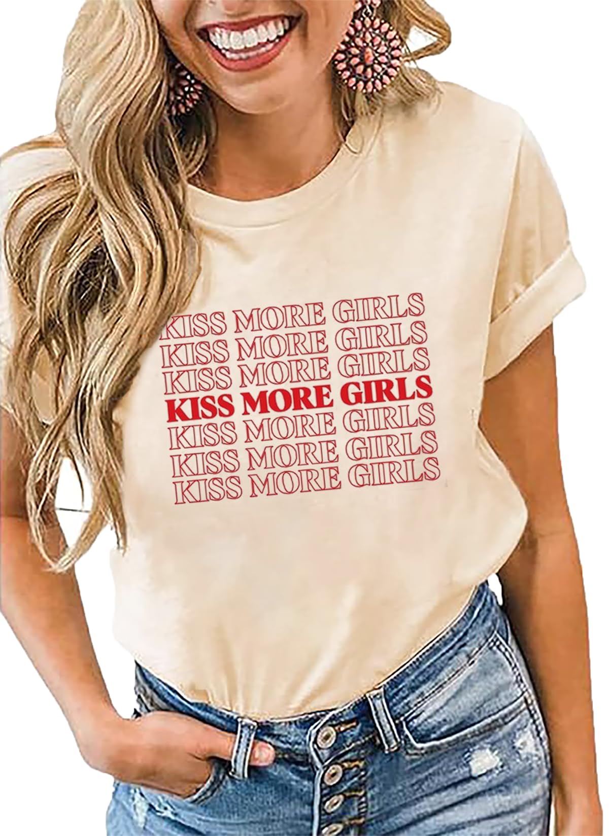 Lesbian Pride T-Shirt for Women - Kiss More Girls Gay Pride Shirt, LGBT Equality Tee, Casual Short Sleeve Inspirational Top - Perfect for Pride Parades, LGBTQ+ Events & Everyday Wear