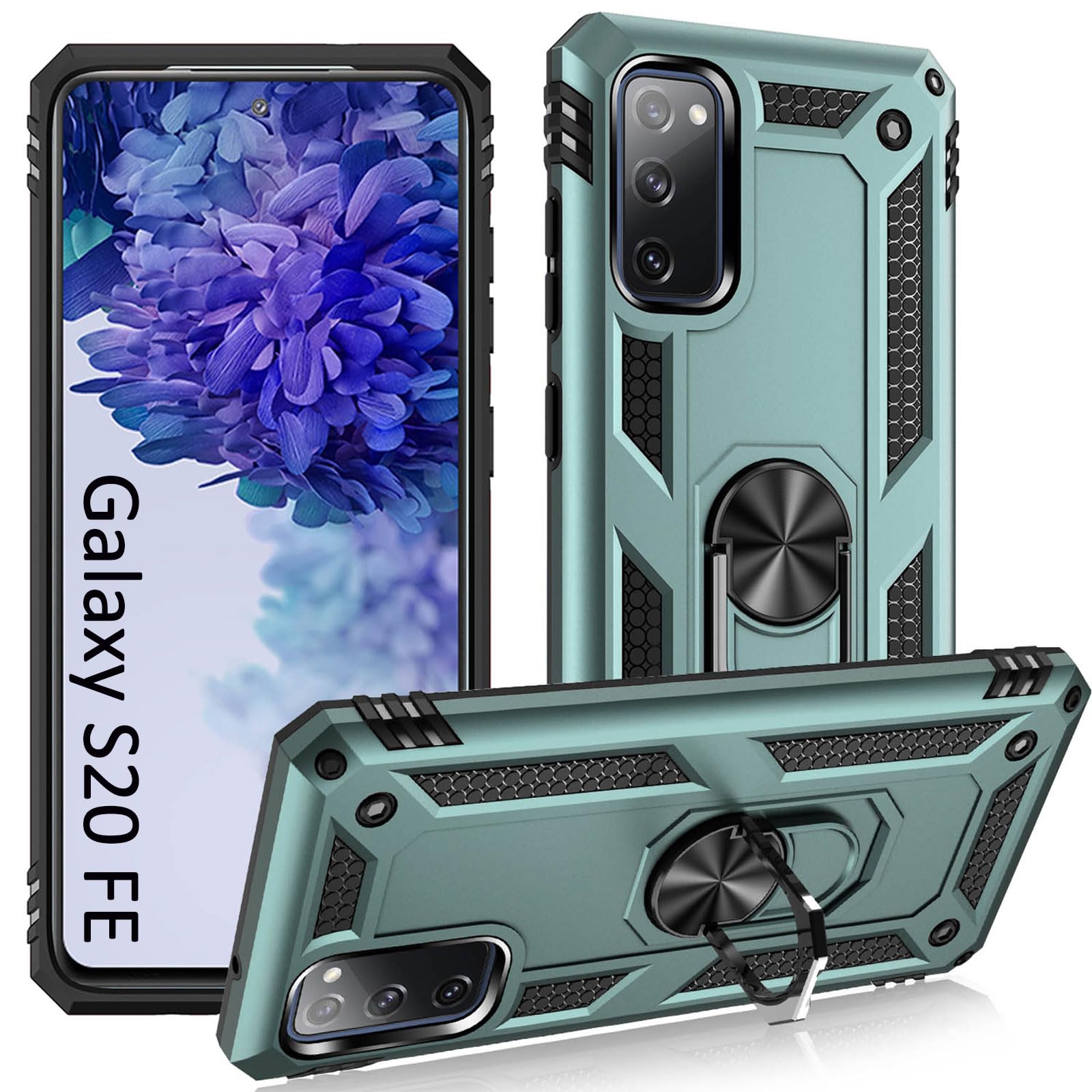 Military Grade Heavy Duty Samsung Galaxy S20 FE Phone Case with Stand Ring & Magnetic Car Mount - Teal | Shockproof Protection for Work, Travel & Outdoor Activities