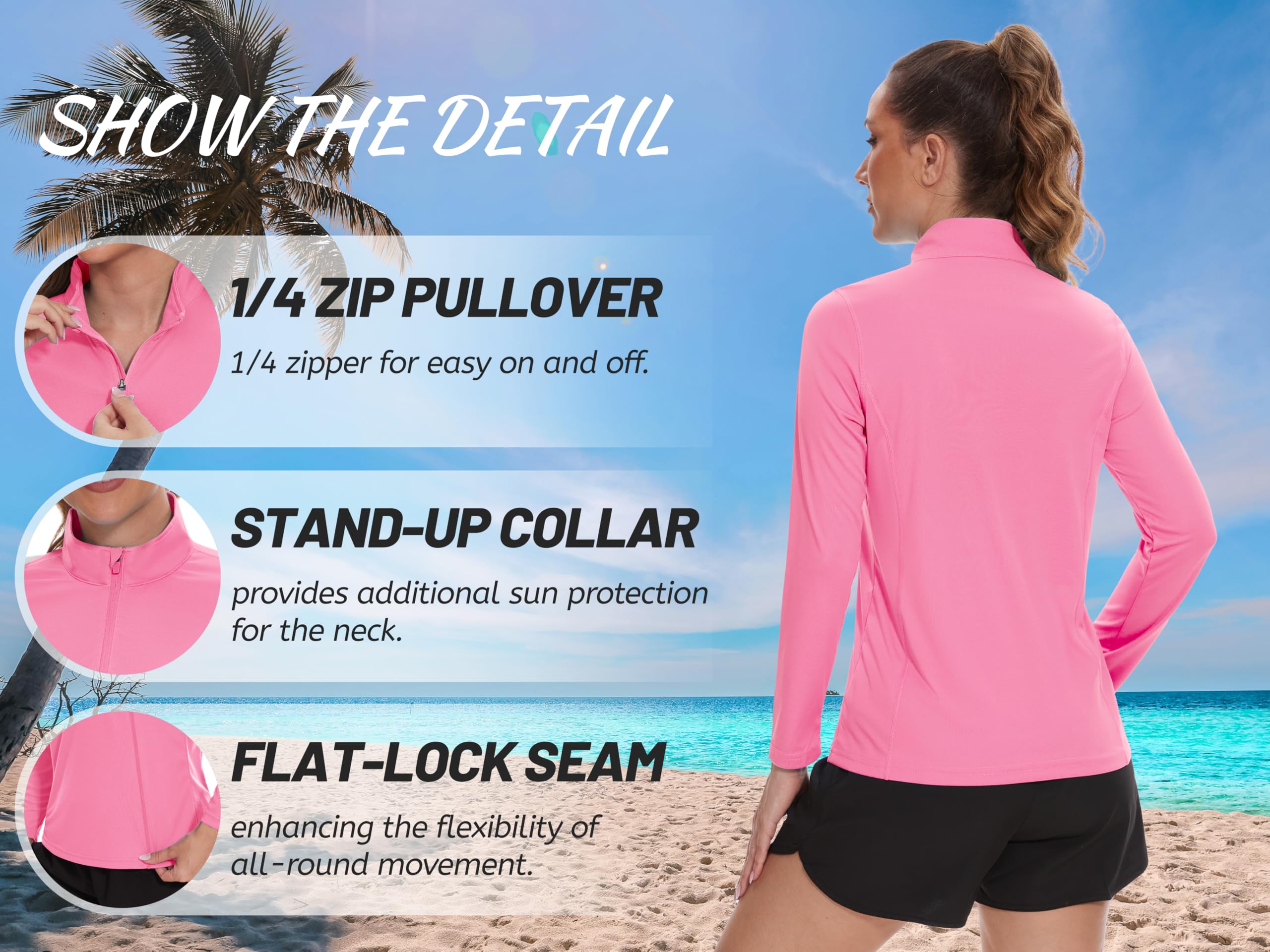 TACVASEN Women's UPF 50+ UV Protection Long Sleeve Quarter Zip Pullover - Golf Shirt, Workout Top, Hiking & Outdoor Activewear for Sun Protection