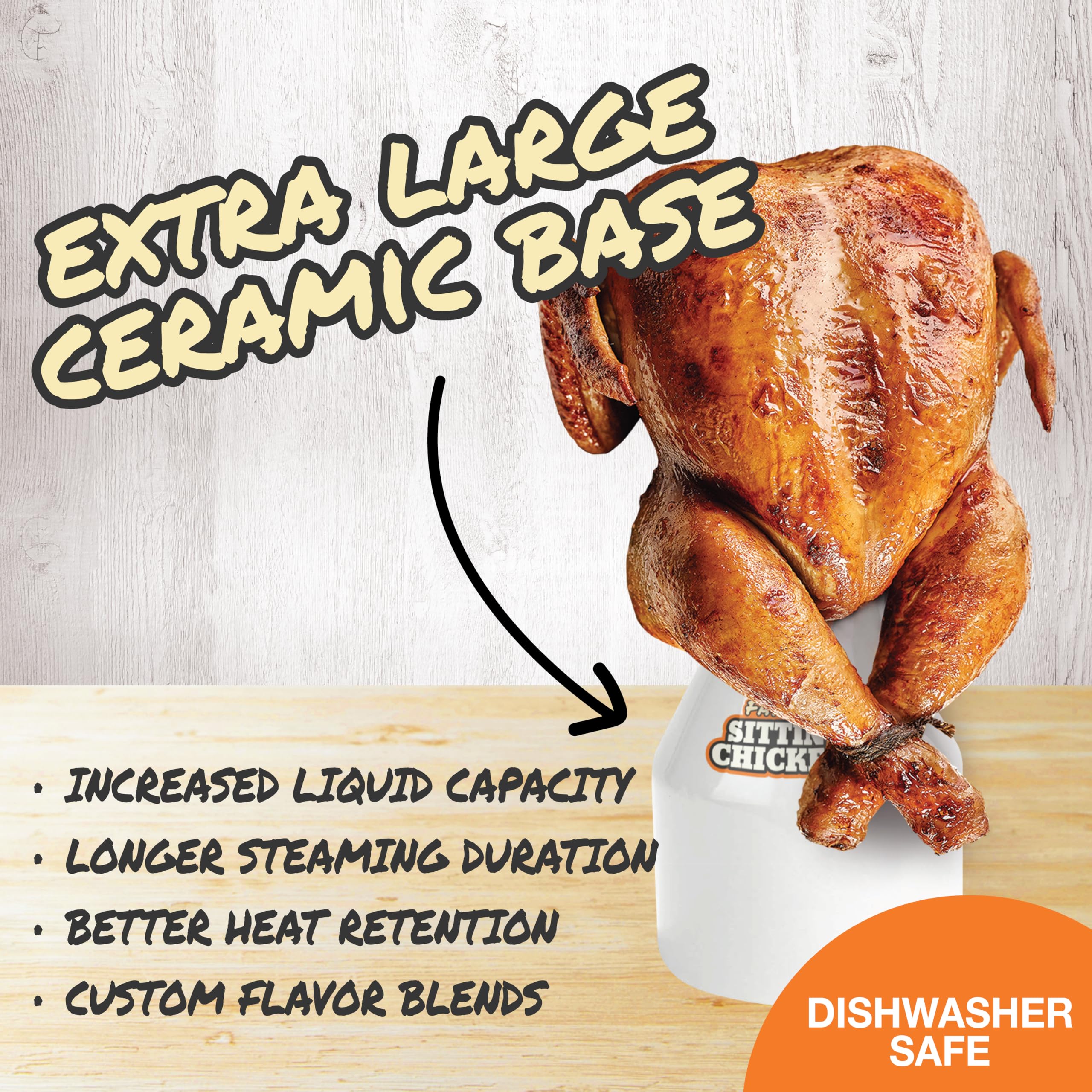 Premium Ceramic Beer Can Chicken Roaster with 4 Steam Holes - Enhances Flavor for Juicy BBQ Chicken - Fat Boy Sittin' Chicken Marinade Cooker - Extra Wide Base Fits Whole Chicken - Oven & Grill Safe - Easy to Use & Clean - Perfect for Backyard BBQs, Tailgating & Holiday Cooking