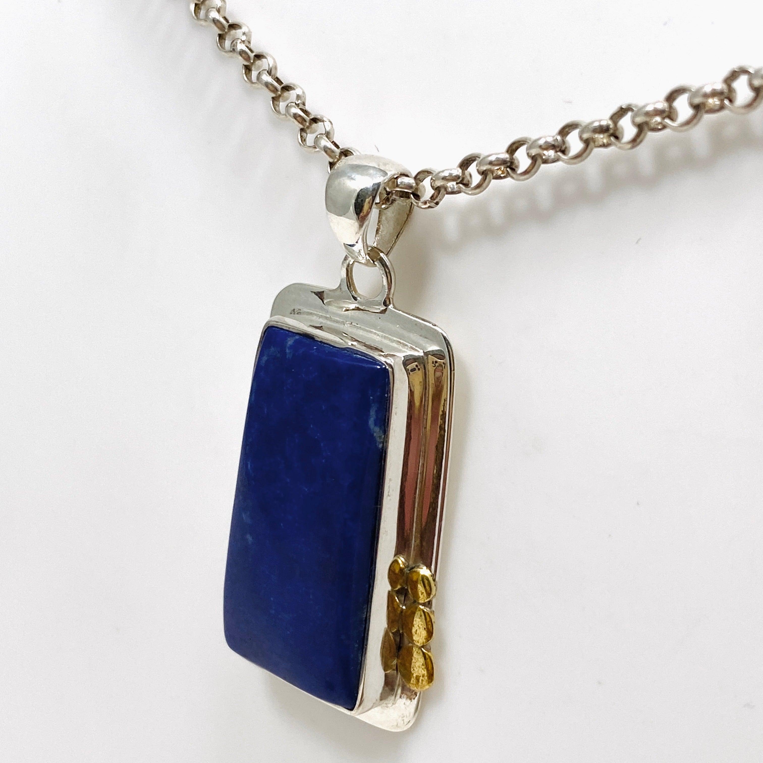 Lapis Lazuli Rectangular Pendant Necklace with Brass Detailing - Handmade Gemstone Jewelry for Women (KPGJ3821) | Perfect for Spiritual Healing, Meditation & Boho Fashion Accessories
