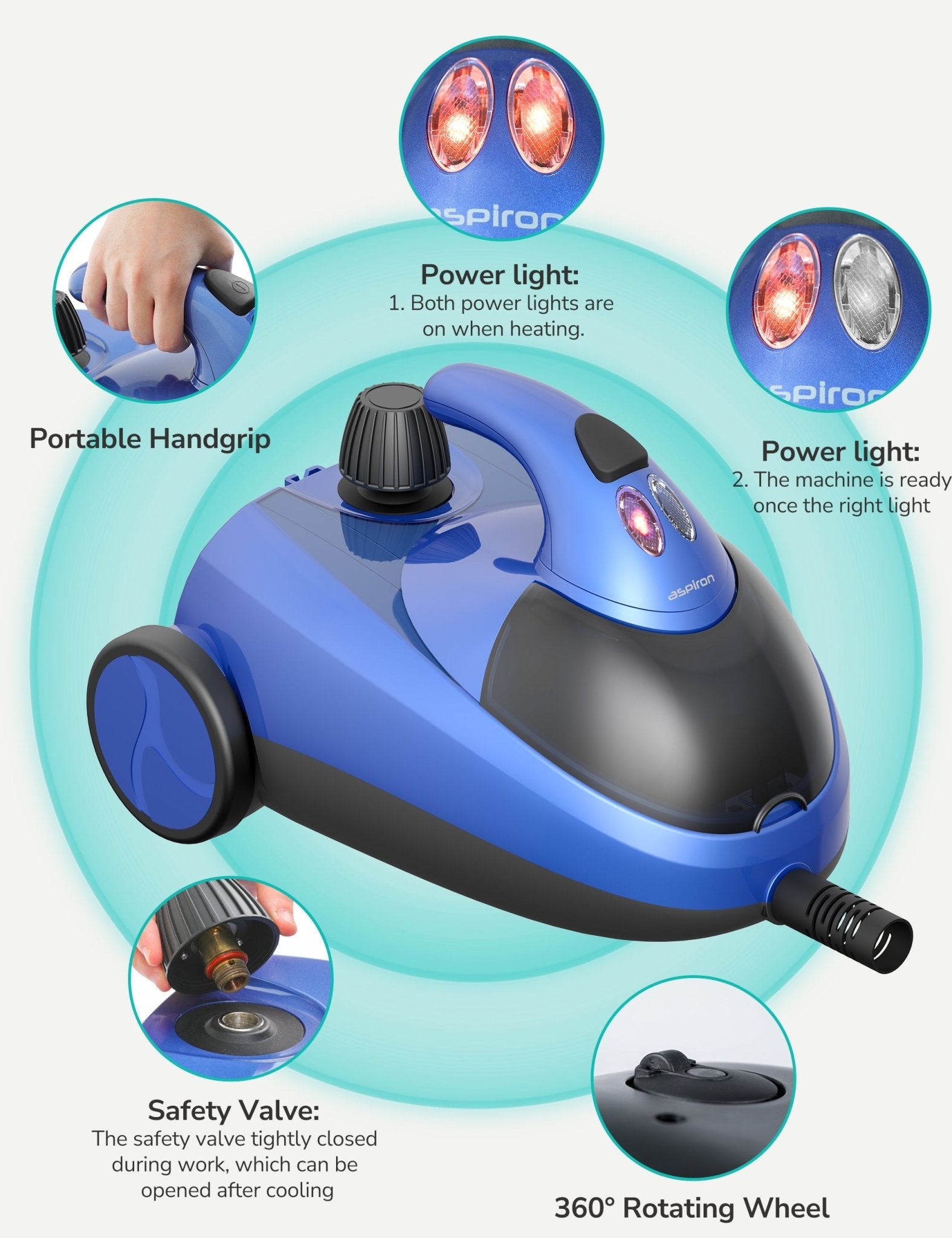 Aspiron® CA042 Steam Cleaner & CA033 Canister Vacuum Cleaner Bundle - Powerful Deep Cleaning for Floors, Carpets, and Upholstery - Ideal for Home, Office, and Pet Owners