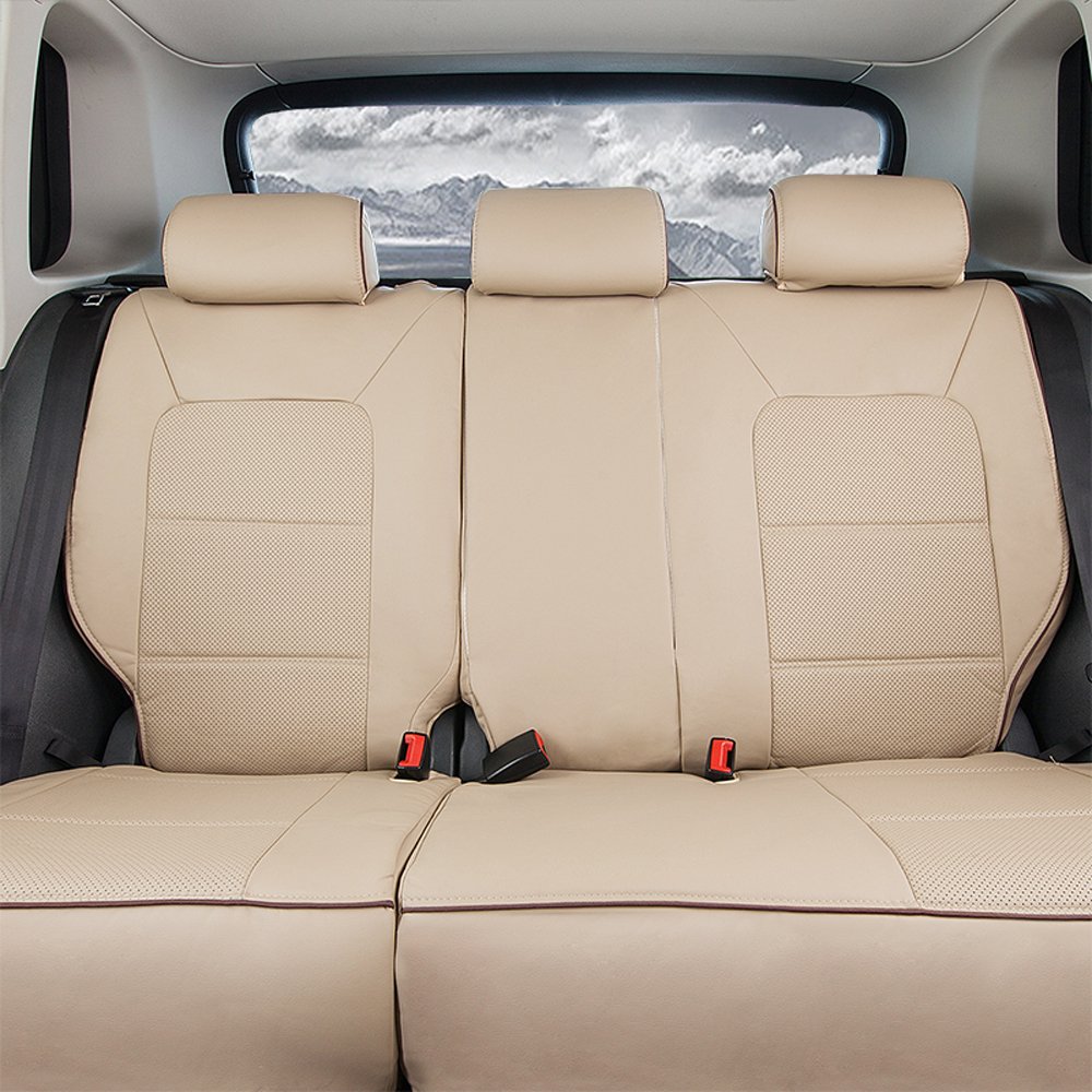 Premium 3-Row 7-Seat Perforated Leatherette Seat Covers for Mercedes-Benz GLS GL 350/350d/400/450/500/550 - Exact Fit Car Seat Protectors with Cushion Support (Beige) | Perfect for Road Trips, Family Outings & Luxury Interior Protection