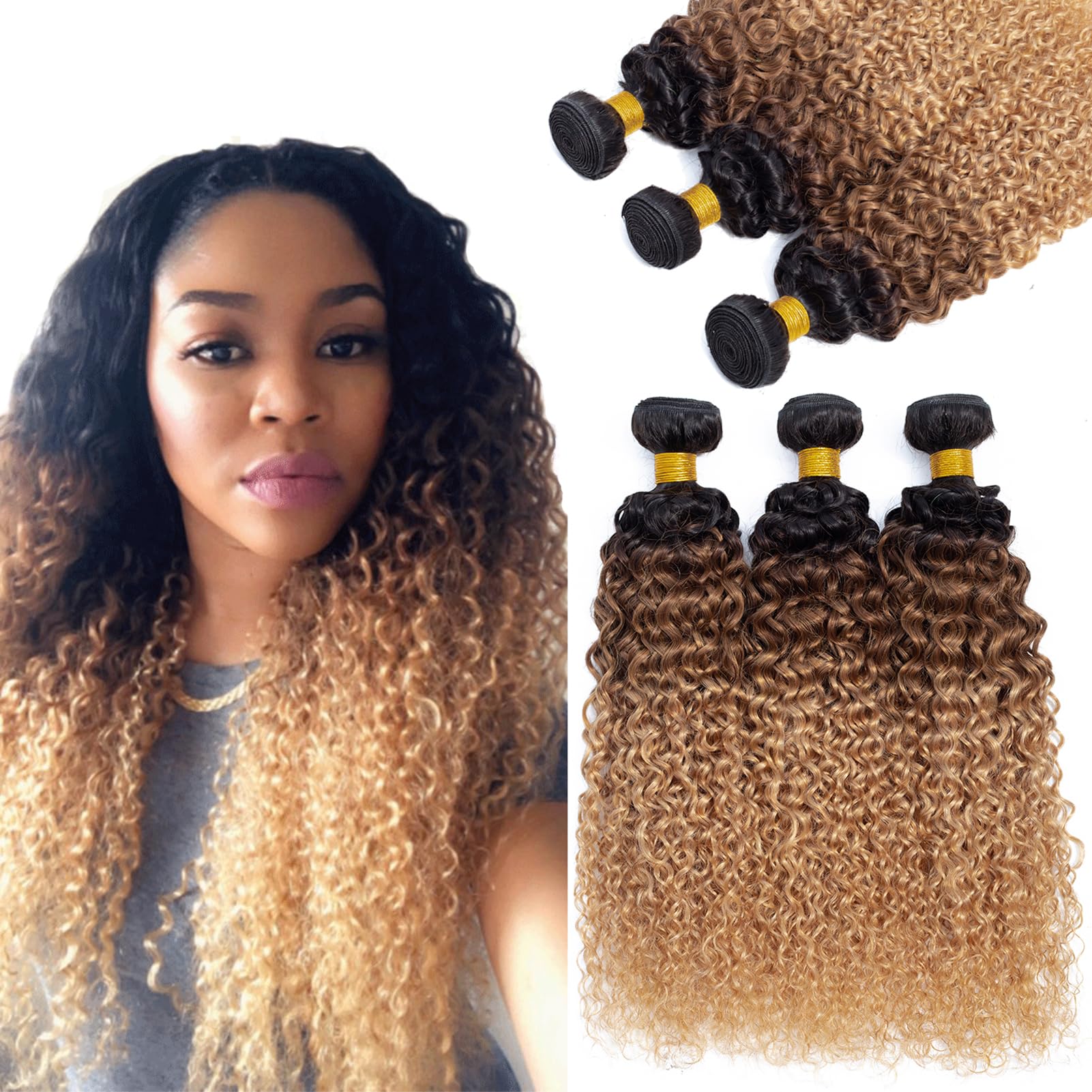 12A Ombre Bundles Human Hair - 100% Unprocessed Virgin Brazilian Hair (T1B/30/27, 20