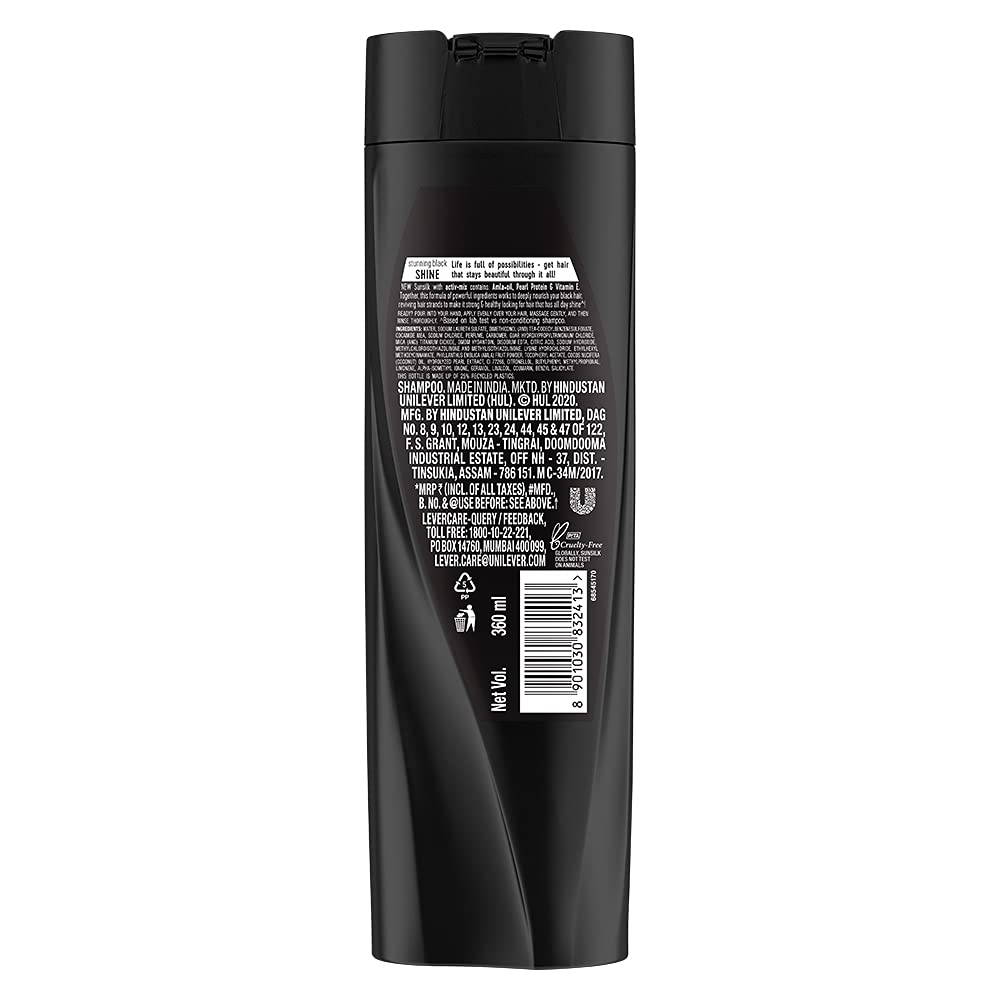 Sunsilk Stunning Black Shine Shampoo 340ml with Amla Oil & Pearl Protein - Hydrating & Volumizing for Shiny, Healthy Hair - Perfect for Dry, Damaged Hair Care & Daily Use