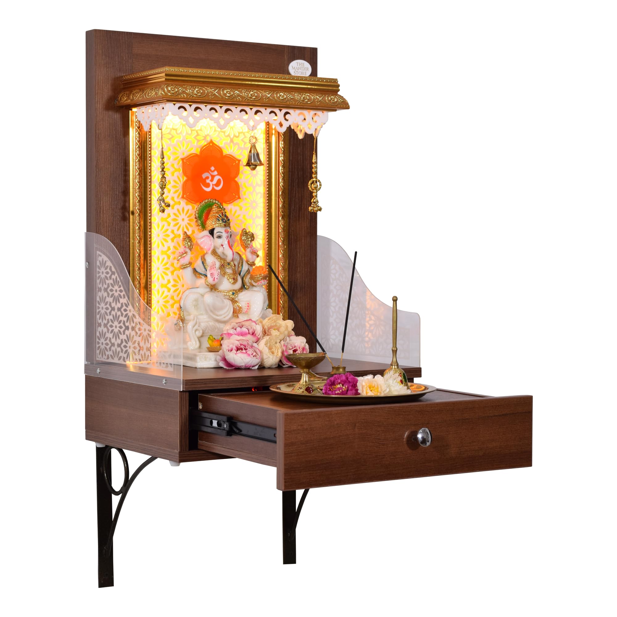 Handcrafted Wooden Home Temple with LED Lights - Spiritual Altar for Prayer, Meditation & Home Decor