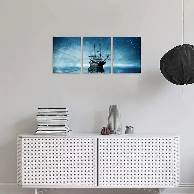 3-Piece Starry Night Sky Metal Wall Art Print Set - Ready to Hang Home Decor for Living Room, Bedroom & Office - Van Gogh Inspired Modern Artwork
