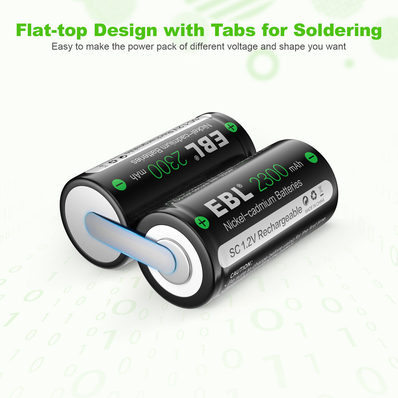 EBL Sub C NiCd Rechargeable Batteries 2300mAh - High Capacity Battery Pack for Power Tools, Emergency Lights, and Industrial Equipment - Long Lasting Performance for Heavy Duty Use