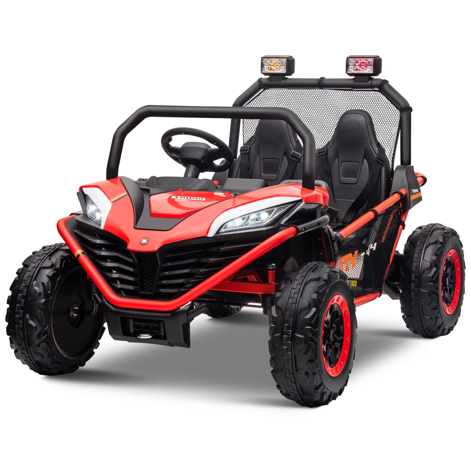 24V 10AH Kids Electric Ride-On Car - 2 Seater UTV with Metal Frame, Brake & Gas Pedals, EVA Tires & Bluetooth - Red | Perfect for Outdoor Play, Birthday Gifts & Family Fun
