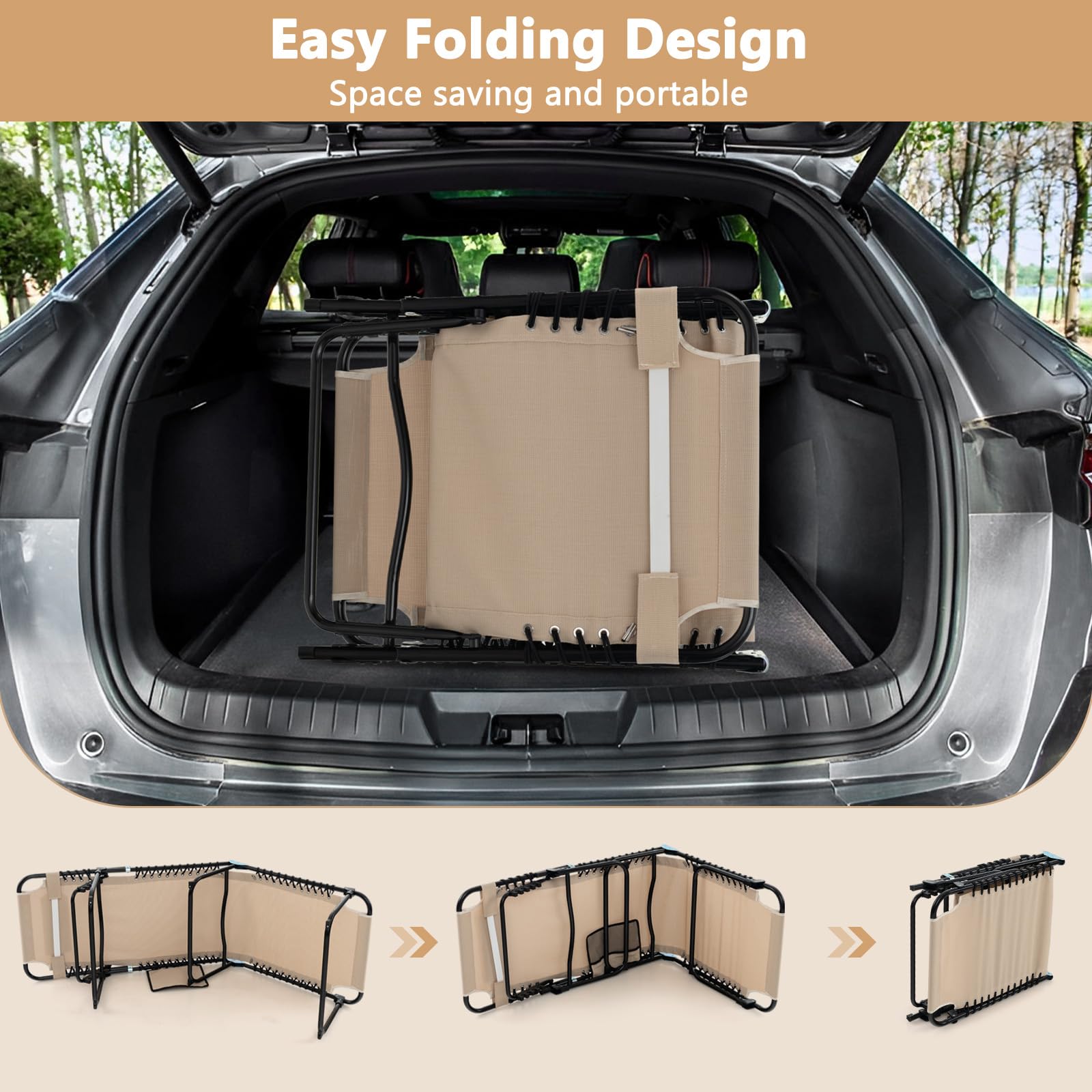 Giantex 2-Pack Folding Patio Lounge Chairs with Headrest - Adjustable Tanning Chairs for Outdoor, Poolside & Beach - 4-Position Recliner with Side Pocket - Perfect for Sunbathing, Camping & Backyard Relaxation - Beige