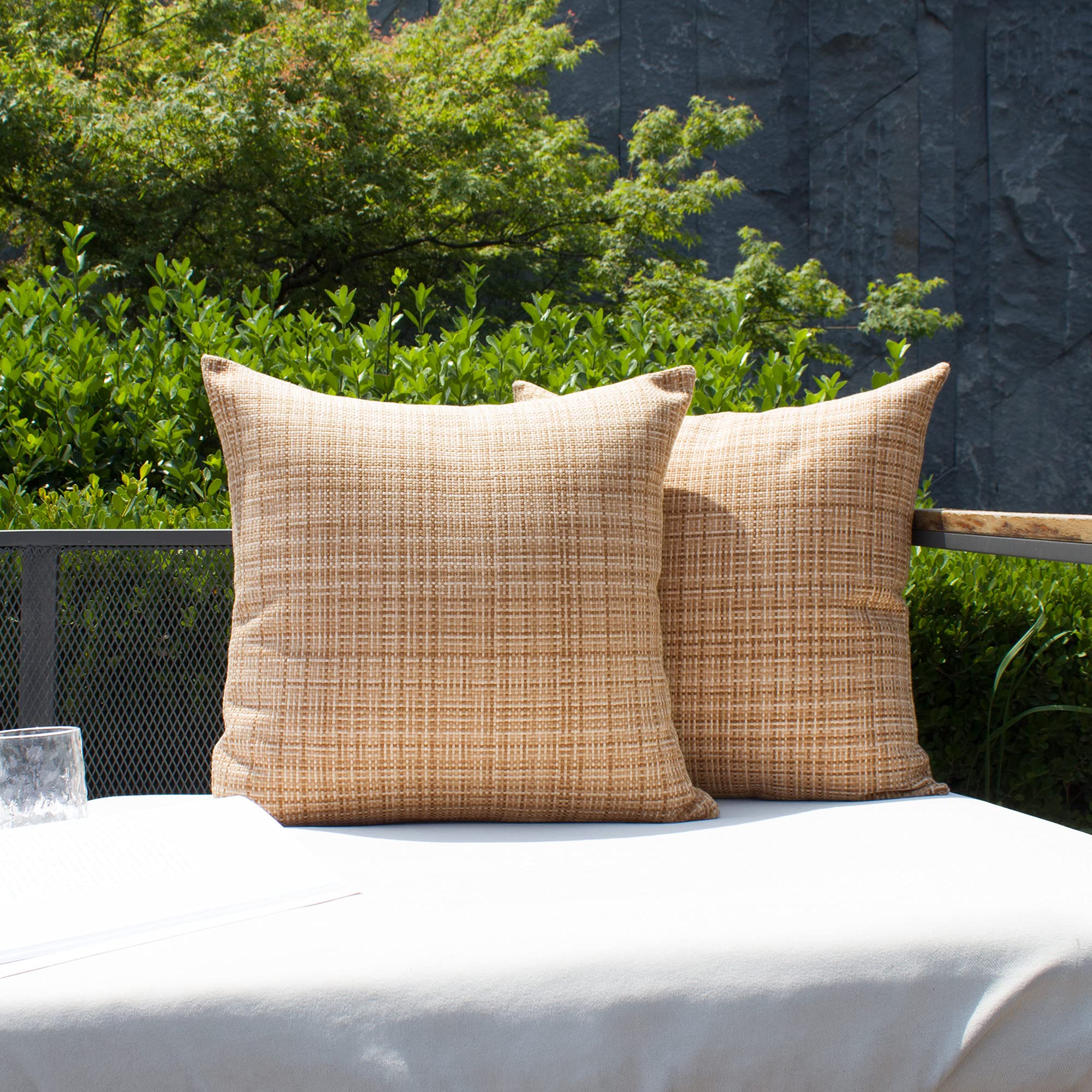 Kevin Textile 2-Pack Waterproof Outdoor Pillow Covers - 24x24 Inch Beige Decorative Throw Pillow Cases for Sofa, Couch, Patio & Garden - Weatherproof & UV Resistant for All-Season Use