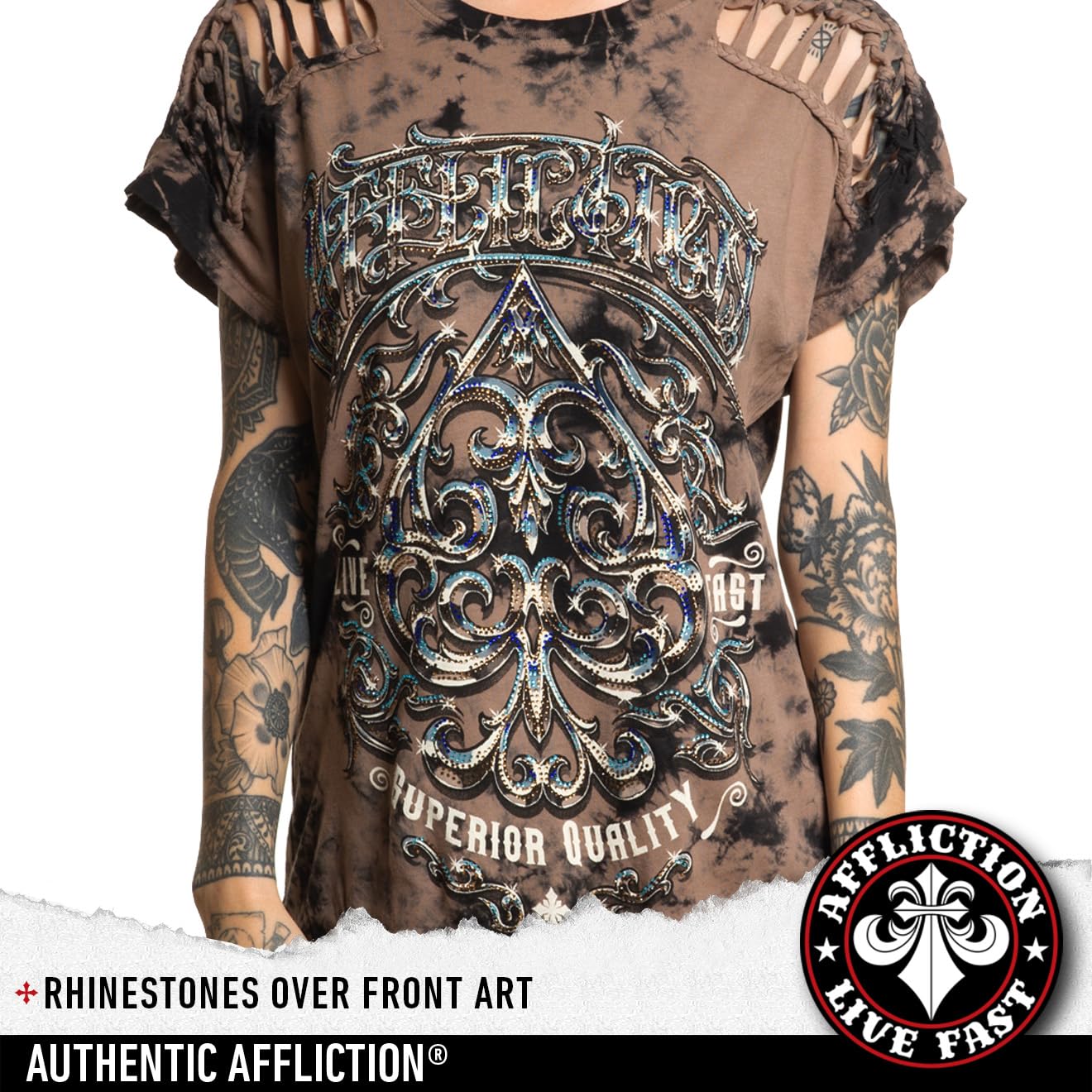 Affliction Women's Rhinestone Bling T-Shirts & Tops - Stylish Graphic Tees for Casual Wear, Night Out, and Party Outfits
