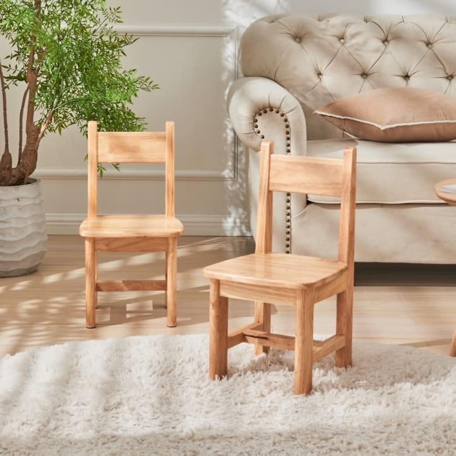 Solid Wood Kids Chairs - Pair Set of 2 Natural Wooden Children's Chairs for Home, Kindergarten & Playroom - Durable Toddler Furniture for Dining, Studying & Playtime