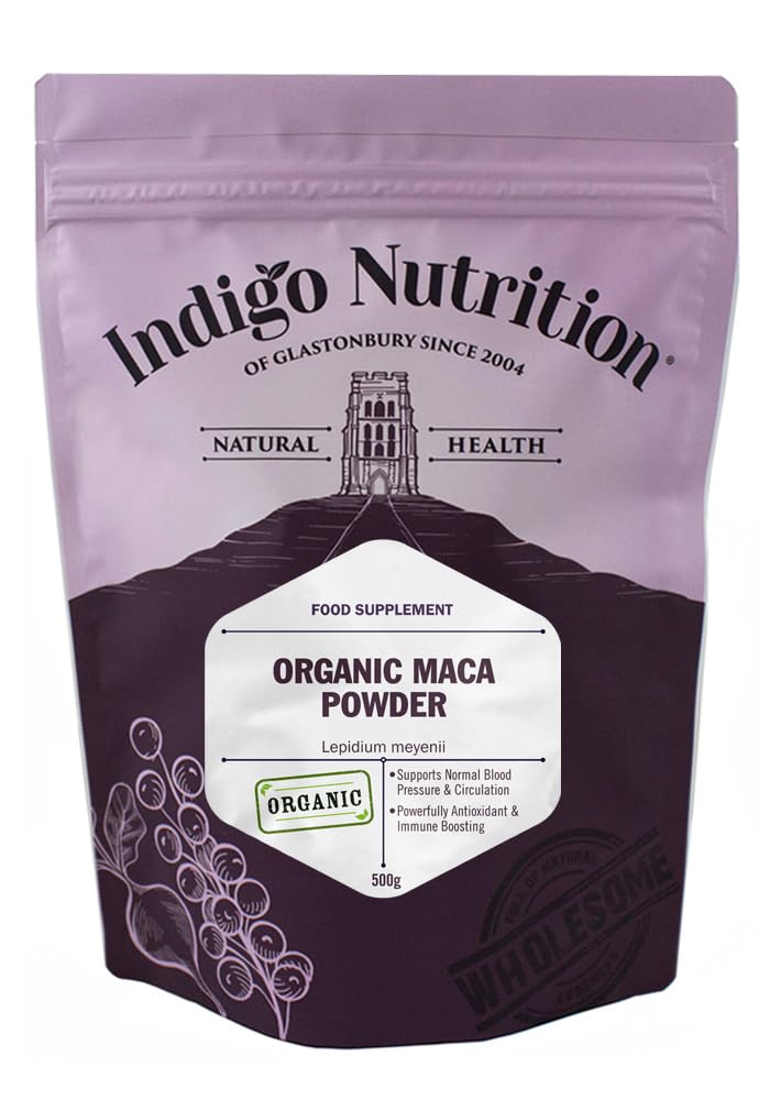 Organic Maca Powder 500g by Indigo Herbs - Premium Peruvian Superfood for Energy, Stamina & Hormone Balance - Perfect for Smoothies, Baking & Wellness Drinks