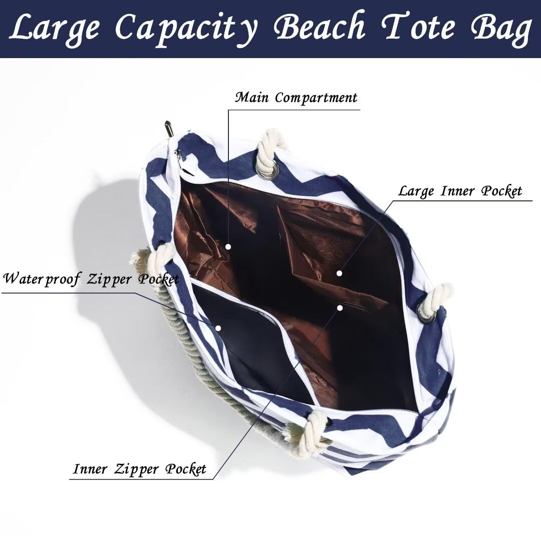 Personalized Initial Beach Tote Bag for Women - Waterproof Large Capacity Bag with Matching Makeup Pouch | Perfect for Pool, Vacation, Travel & Birthday Gifts