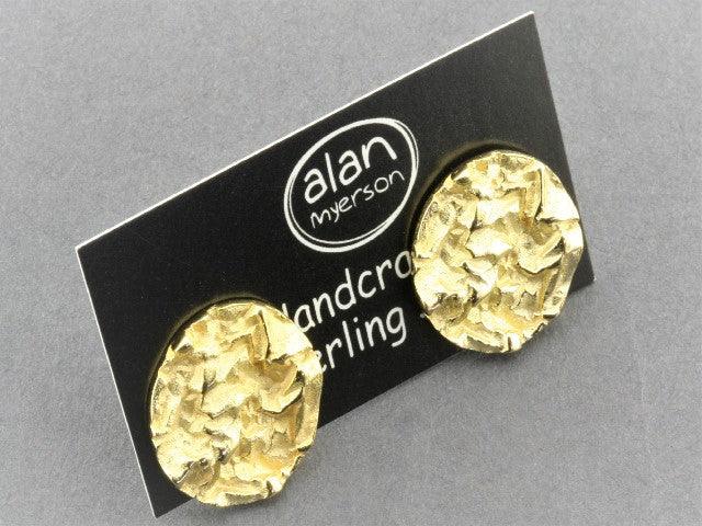 22K Gold Over Silver Elephant Skin Disc Stud Earrings - Boho Chic Jewelry for Women, Perfect for Parties & Everyday Wear