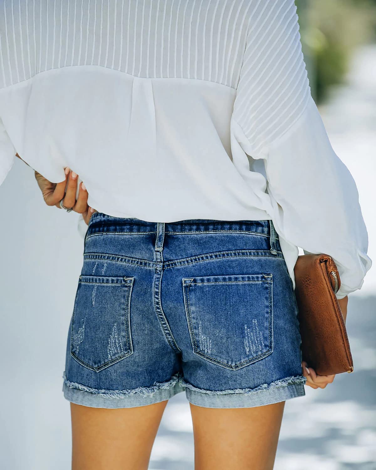 Women's Stretch Denim Jean Shorts with Button Pockets - Comfortable Casual Summer Shorts for Women | Perfect for Beach, Vacation & Everyday Wear