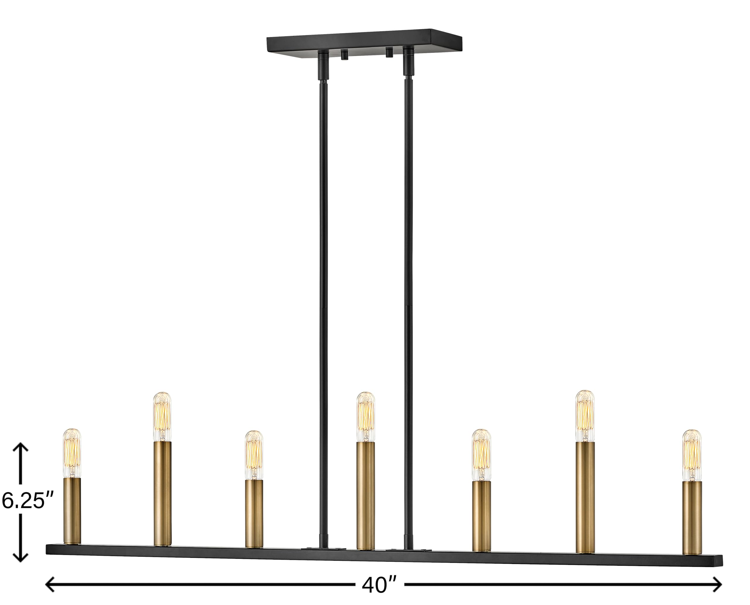 Lark Lazlo 83156BK 7-Light Dimmable Linear Chandelier with Candle-Style Sockets in Black & Lacquered Brass - Perfect for Dining Room, Kitchen Island, or Entryway Lighting