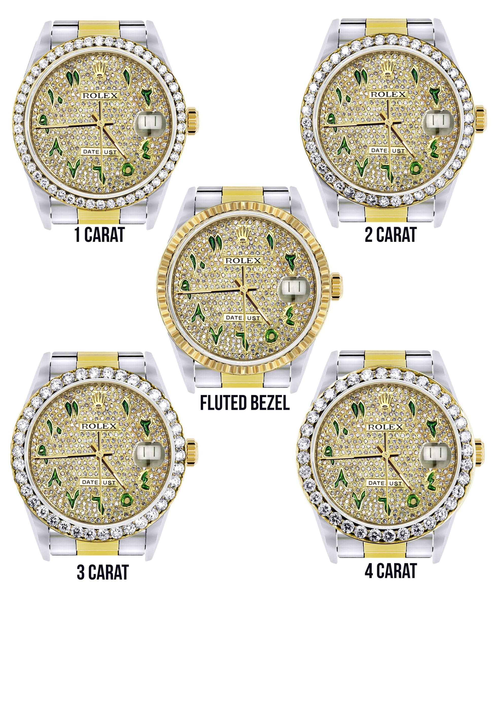 Luxury Diamond & Gold Rolex Watch for Men - Model 16233 | 36mm Custom Green Arabic Full Diamond Dial | Oyster Bracelet | Perfect for Business, Formal Events & Luxury Gifts