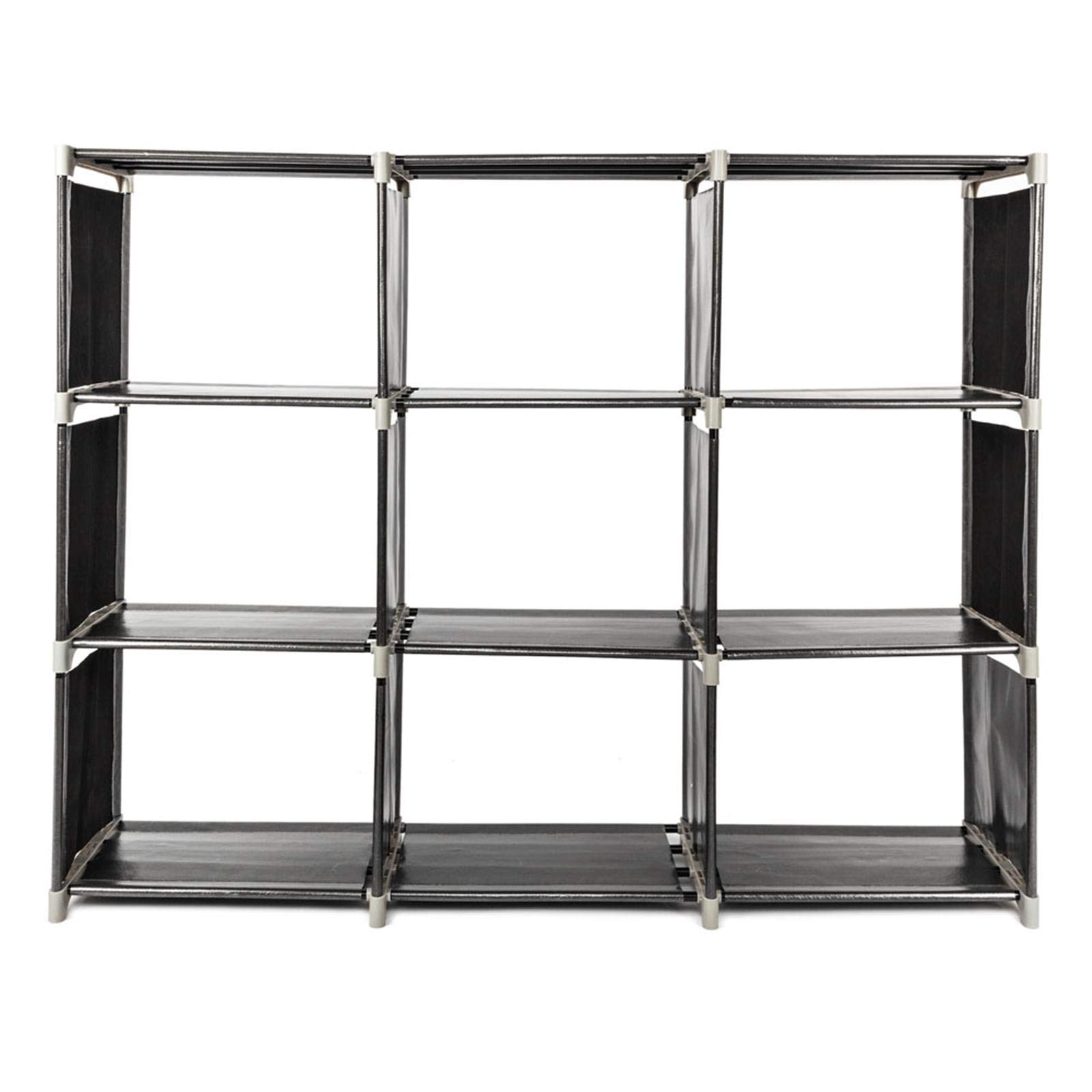 LALAHO 3-Tier 9-Compartment Black Storage Shelf - Space Saving Organizer for Closet, Bathroom, Kitchen & Garage Organization