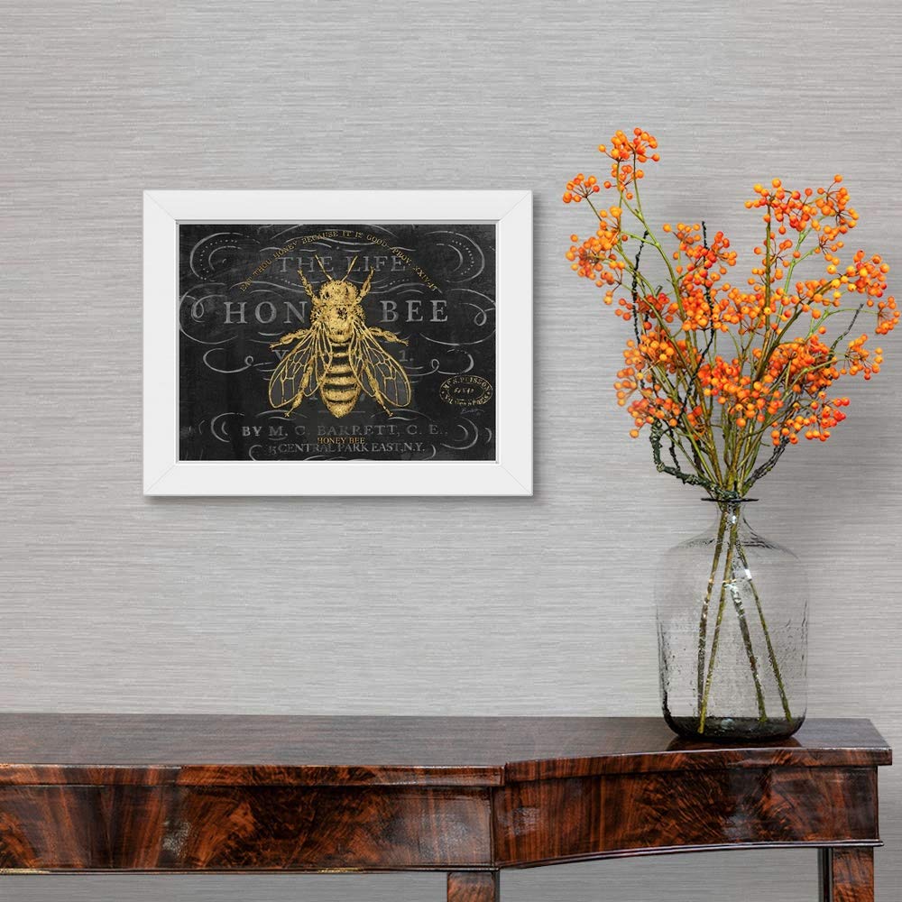 Honey Bee White Framed Art Print - Canvas on Demand Wall Decor, Nature Inspired Honey Artwork for Living Room, Bedroom & Office Decor