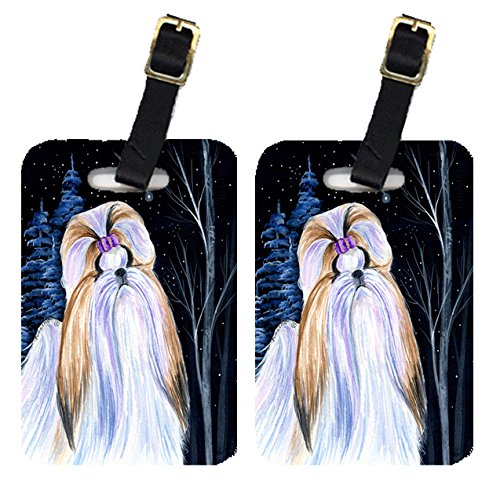 Starry Night Shih Tzu Luggage Tags - Pair of 2 Large Colorful Pet ID Tags for Dogs | Perfect for Travel, Suitcases & Backpacks Identification