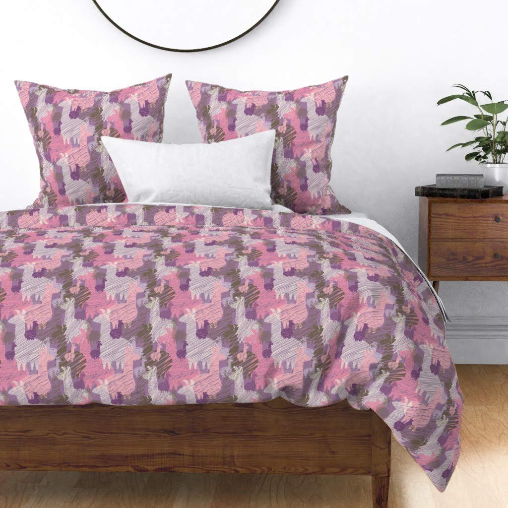 Premium Cotton Sateen Duvet Cover Full/Queen Size - Vibrant Llamas of South America Animal Print Custom Bedding Set for Cozy Bedroom Decor