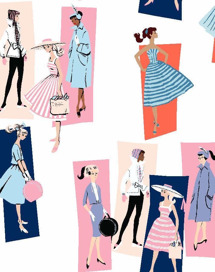 Barbie™ Mod Shapes Wallpaper - Navy & Pink Geometric Design for Girls' Room, Nursery, or Playroom Decor