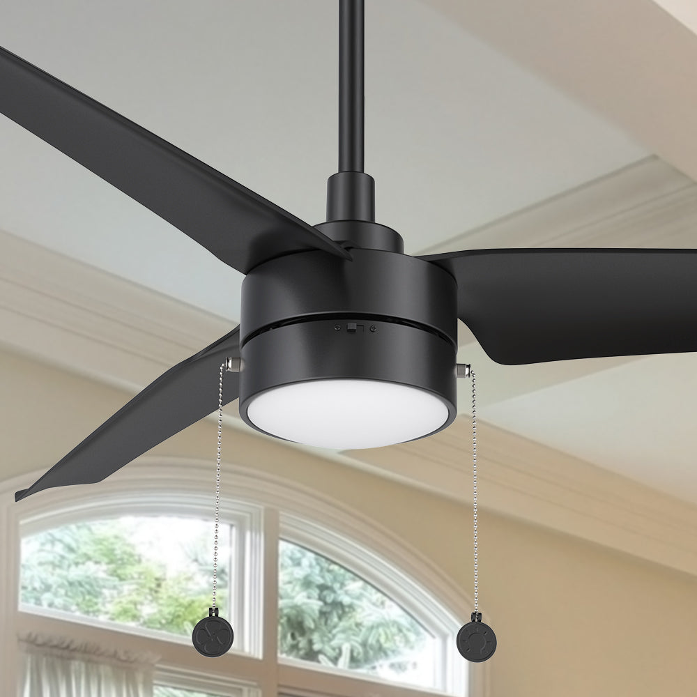 Venteto 52 Inch Modern Ceiling Fan with Remote Control, LED Light Kit, Pull Chain - Quiet Reversible Motor for Bedroom, Living Room, Patio & Outdoor Use
