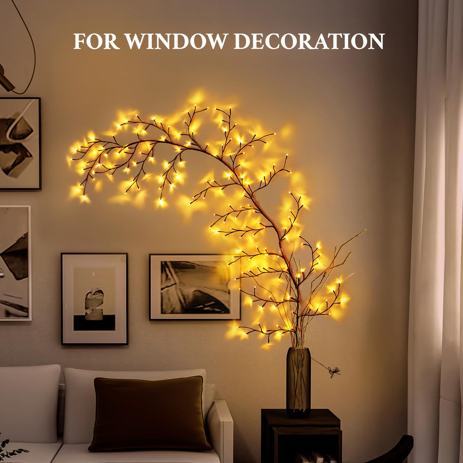 Enchanted Willow Vine Lights with 160 LEDs - 8.2FT Fairy String Lights for Bedroom, Garden & Wedding Decor - 8 Remote Control Modes, Waterproof Outdoor/Indoor Use (Black, 1PCS)