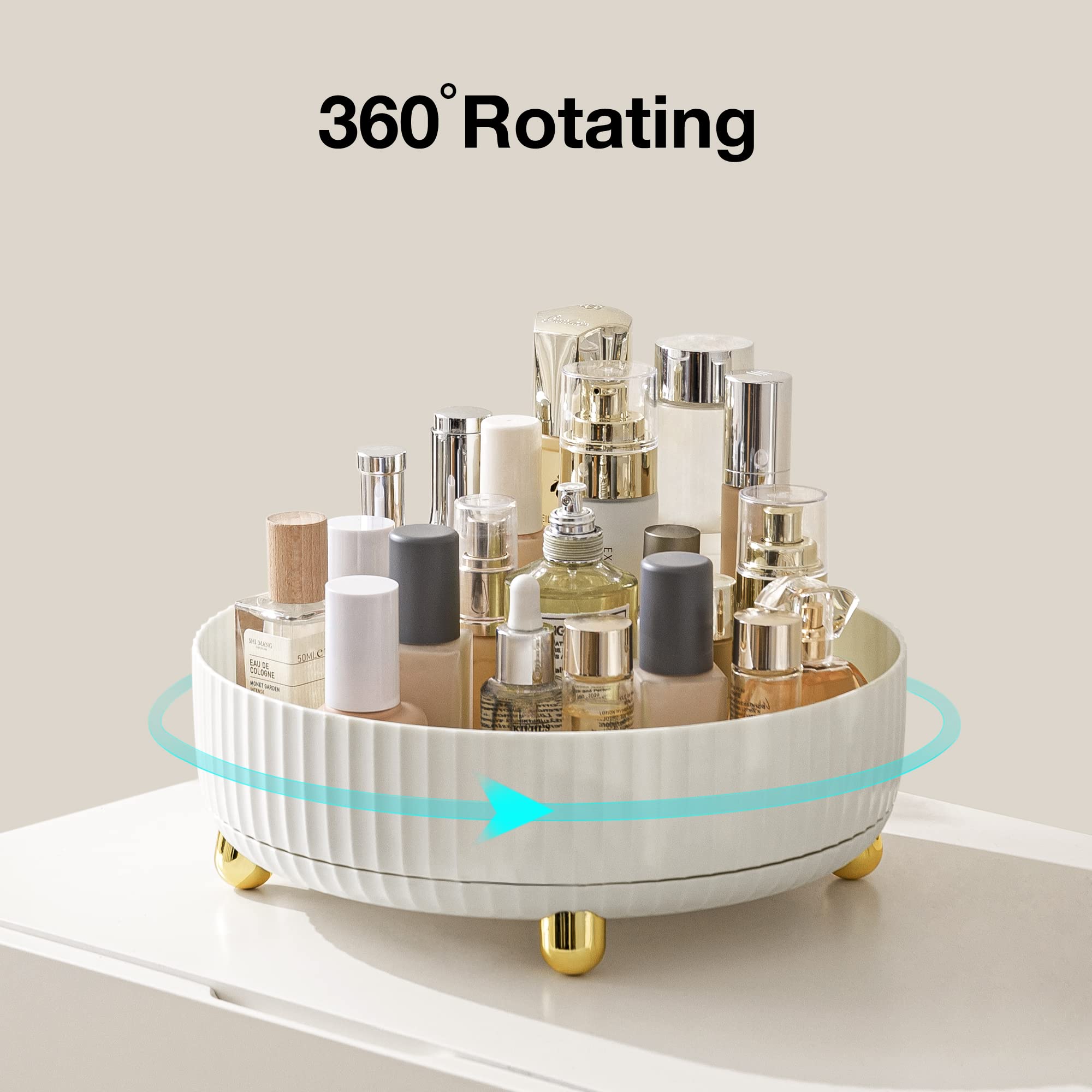 360° Rotating Makeup Organizer with Large Capacity - 11 Inch White Lazy Susan for Perfume & Cosmetics Storage - Perfect for Bathroom Counter, Vanity, or Dressing Table Organization
