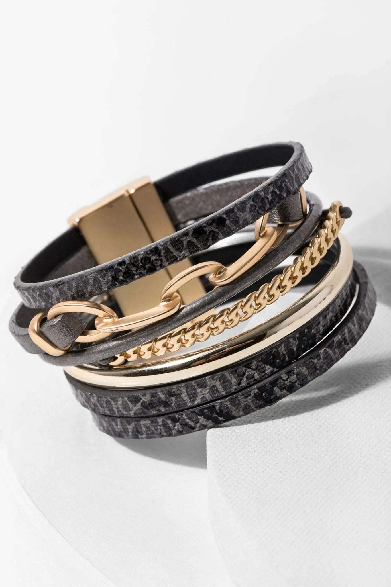 Stylish Leather & Gold Chain Multi Strand Bracelet for Women - Perfect for Casual Wear, Parties & Gifts