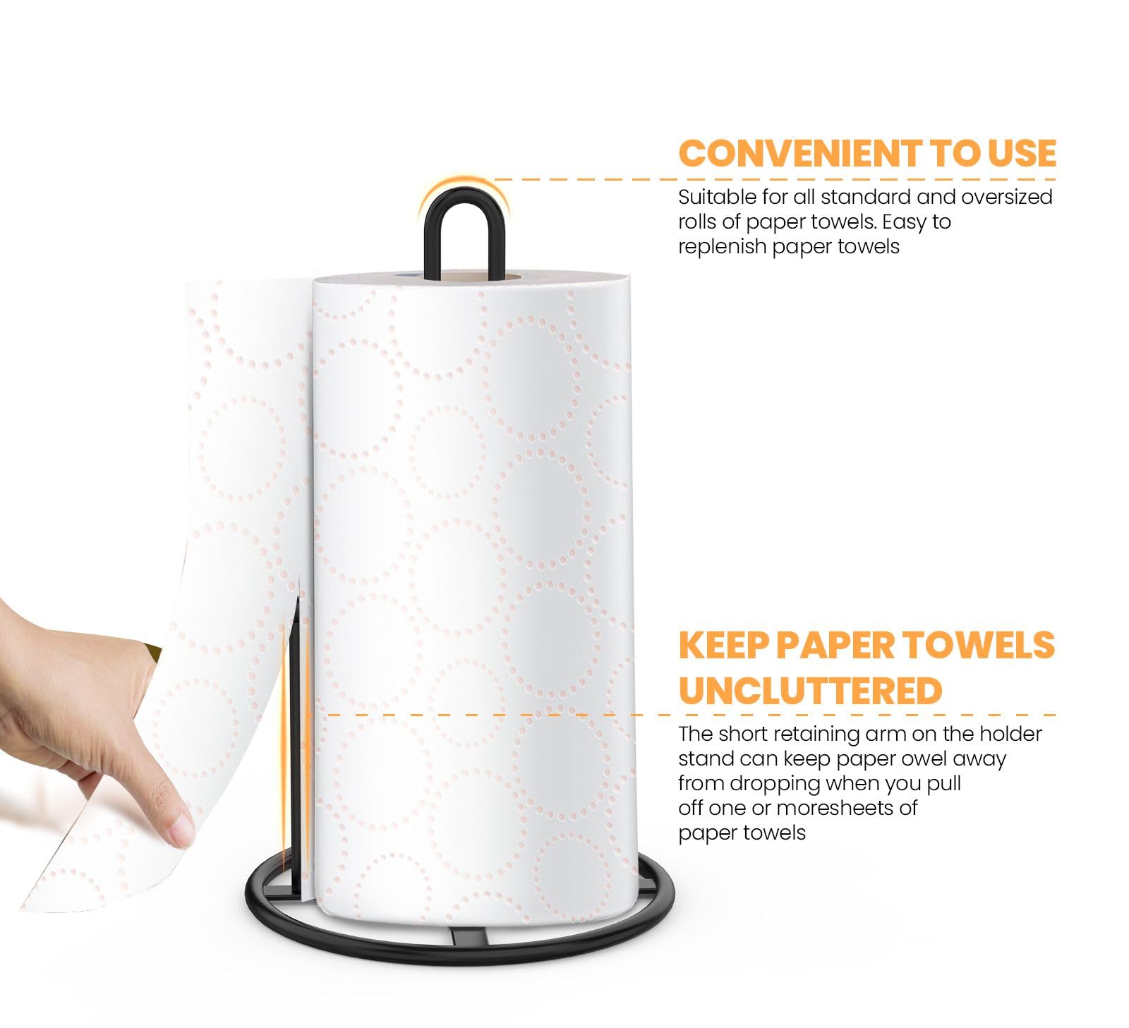 Black Paper Towel Holder - Sturdy Kitchen Roll Organizer for Countertop, Wall Mount - Perfect for Kitchen, Bathroom, Office & RV Use