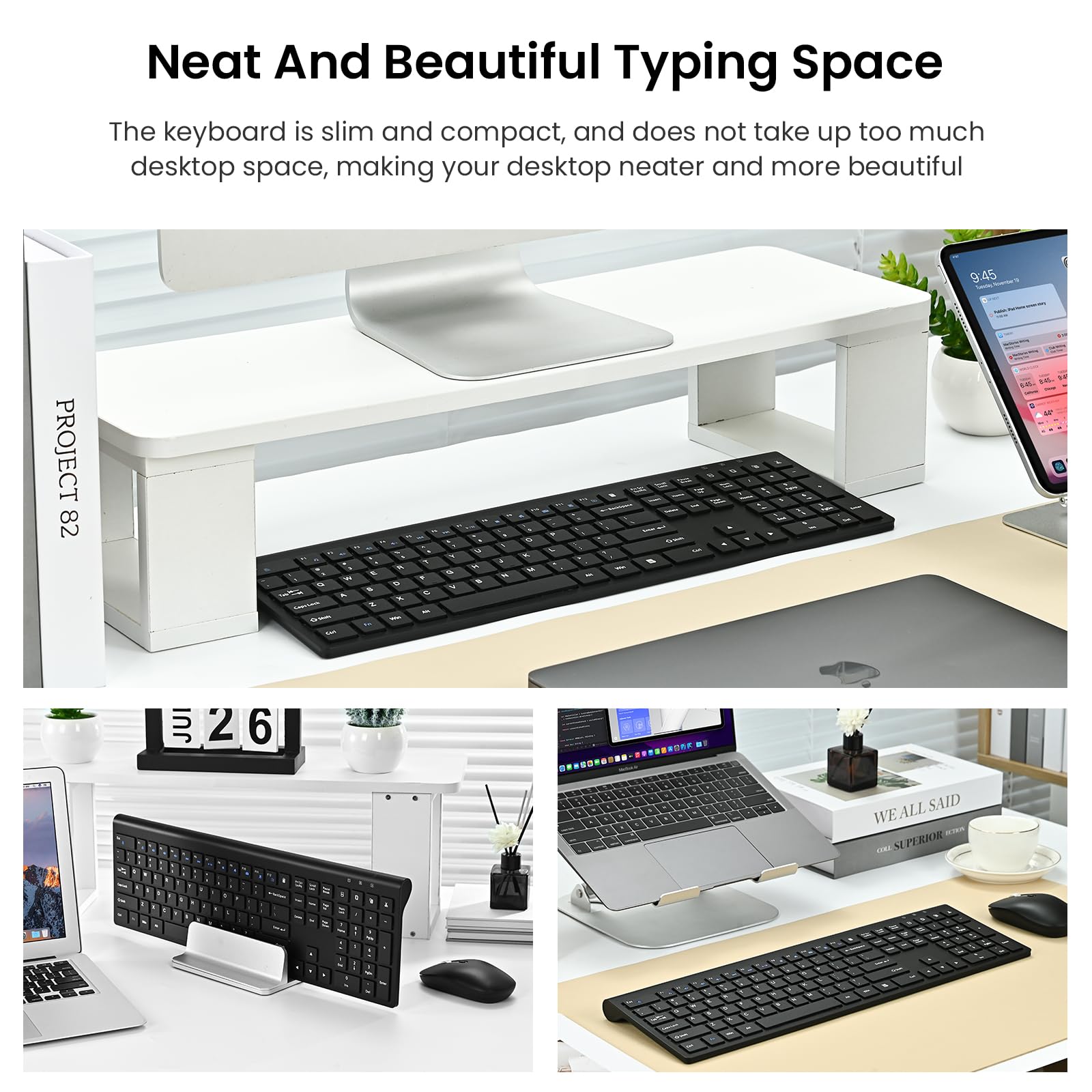 Cimetech Wireless Keyboard and Mouse Combo - 2.4G USB Full-Size Ergonomic Wireless Keyboard with Adjustable Mouse for PC, Laptop, Mac, Windows (Black) - Perfect for Office Work, Gaming & Home Computing
