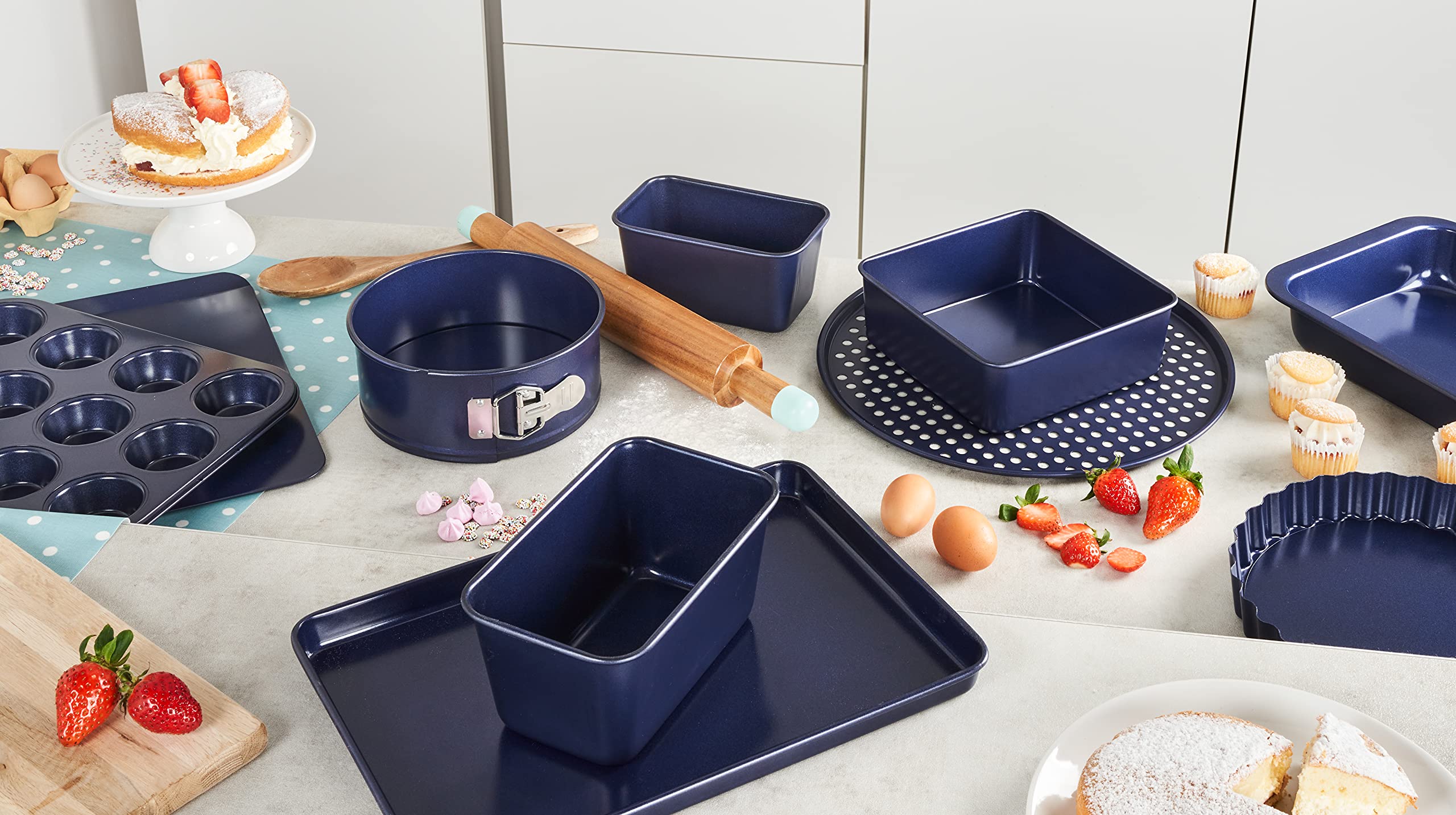 Zyliss Non-Stick Roasting Pan with Rack - Carbon Steel Oven Bakeware Tray, Dishwasher Safe Dark Blue Roast Tin - Perfect for Thanksgiving Turkey, Christmas Ham & Family Roast Dinners
