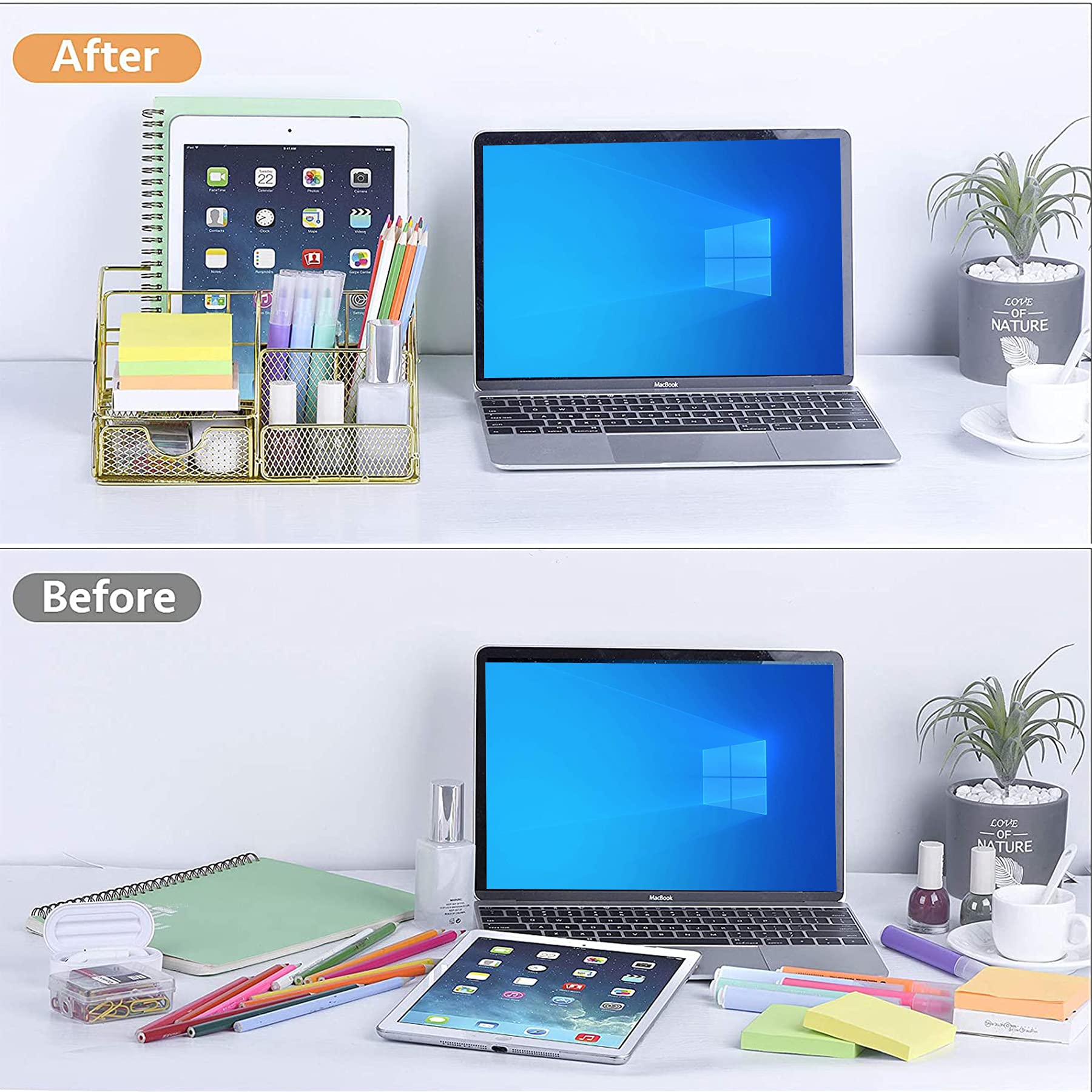 Gold Desk Organizer Set - All-in-One Desktop Organizer with Pen Holder, Pencil Holder & Paper Tray | Stylish Mesh Office Accessory with Drawer for Home & Office Supplies | Perfect for Work Desks, Study Areas & Gift Giving