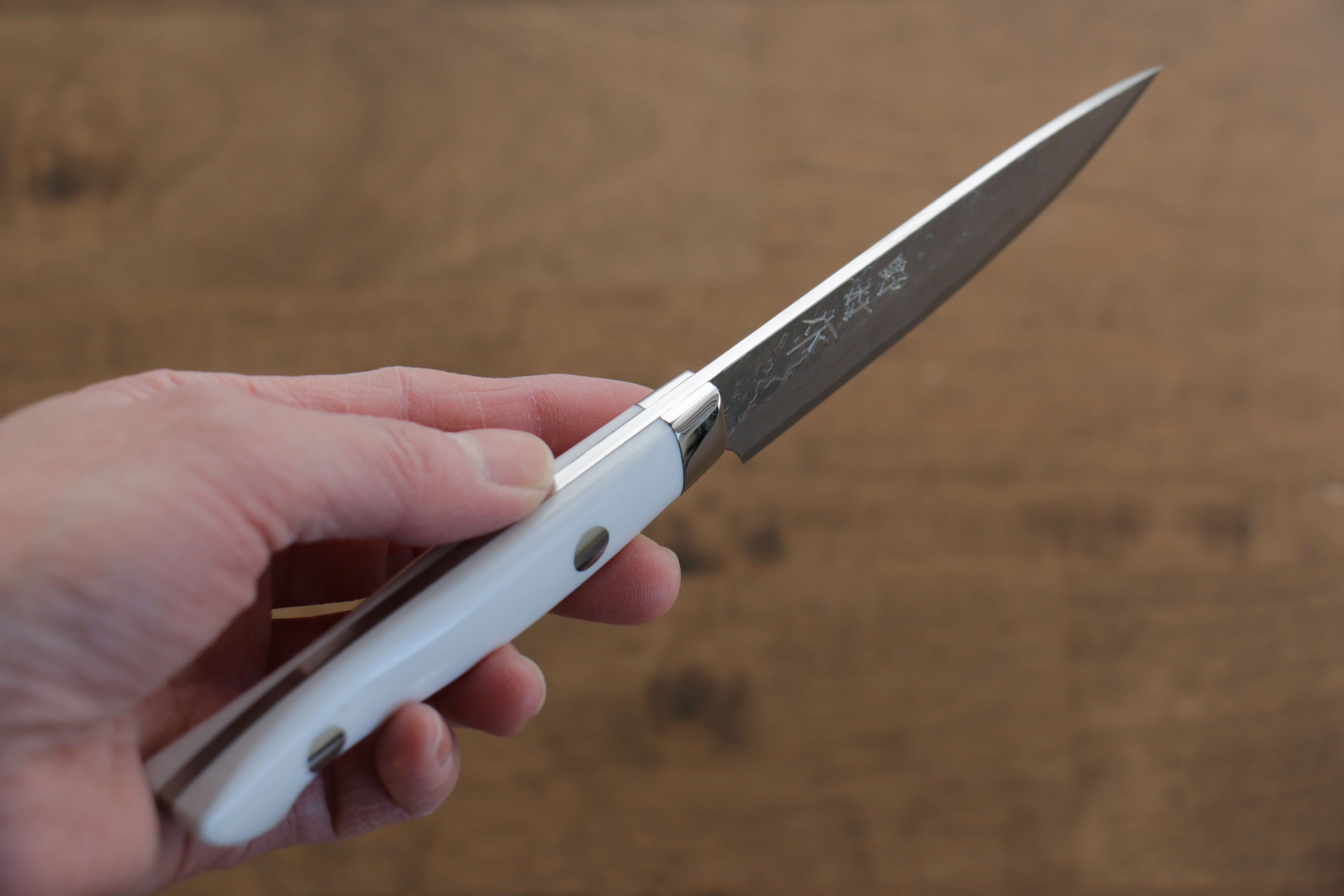 VG10 Damascus Petty Utility Knife 100mm - Japanese White Stone Handle - Perfect for Slicing, Peeling & Precision Kitchen Tasks