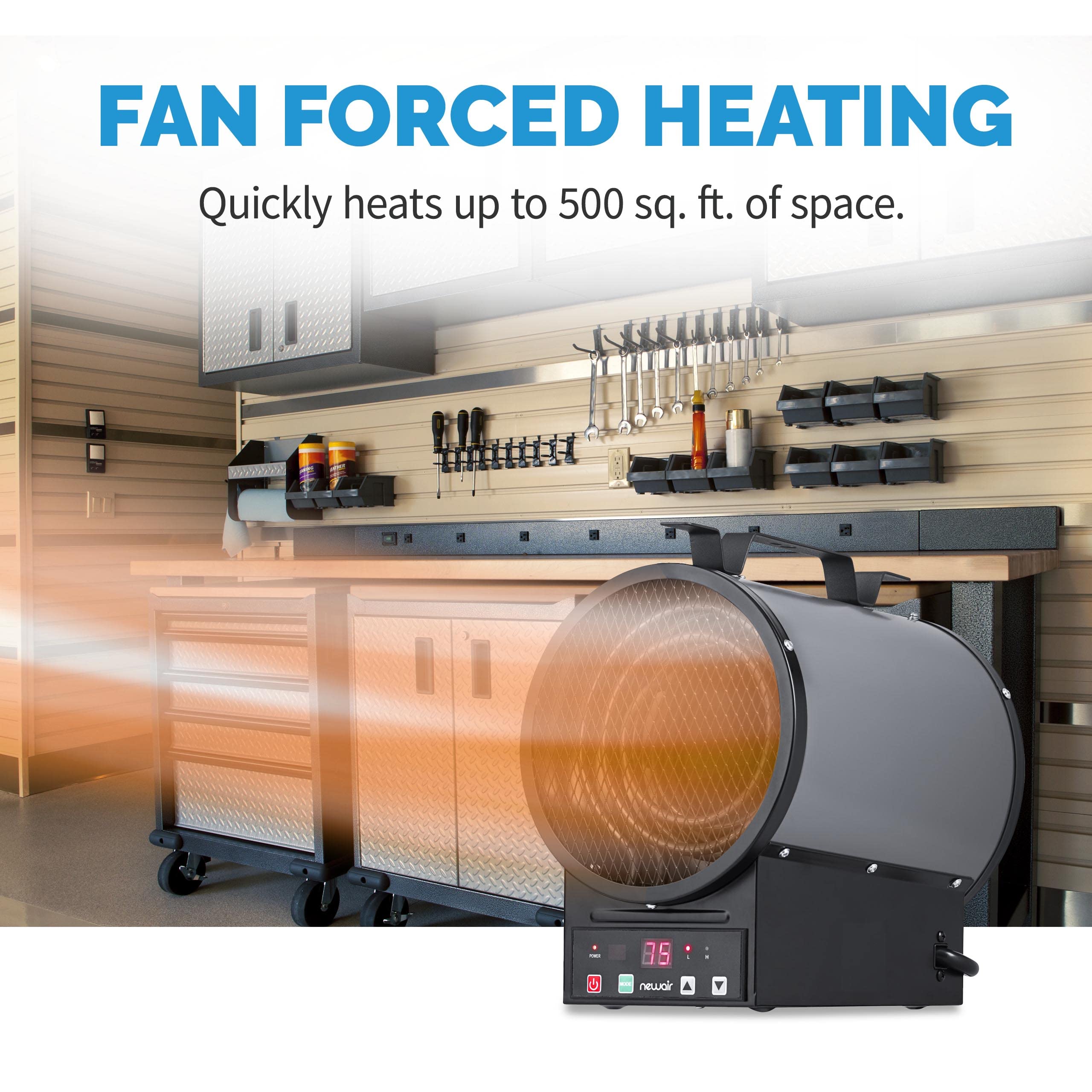 NewAir 240V 2-in-1 Freestanding or Wall/Ceiling Mount Electric Garage Heater - 500 Sq.Ft Coverage with Remote Control - Ideal for Garages, Workshops, Basements & Outdoor Spaces