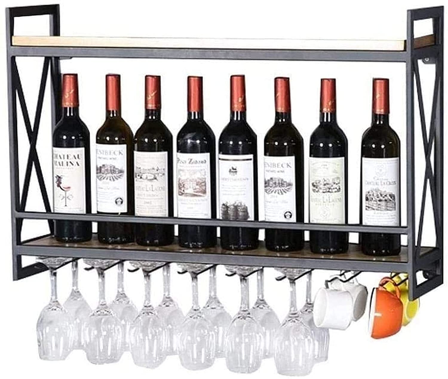 Wall Mounted Wine Rack - 12 Bottle Storage Shelf for Red, White & Champagne - Rustic Wooden Wine Glass Holder with Cork Storage - Perfect for Kitchen, Bar & Dining Room Décor