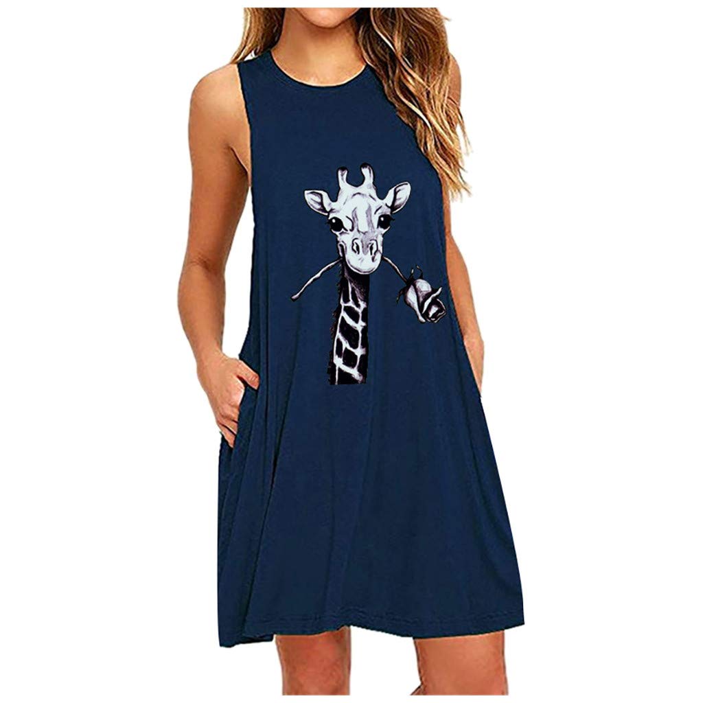 Women's Floral Sleeveless T-Shirt Dress - Casual Relaxed Shift Swing Tunic Tank Sun Dress for Summer Outings, Beach Wear & Everyday Comfort