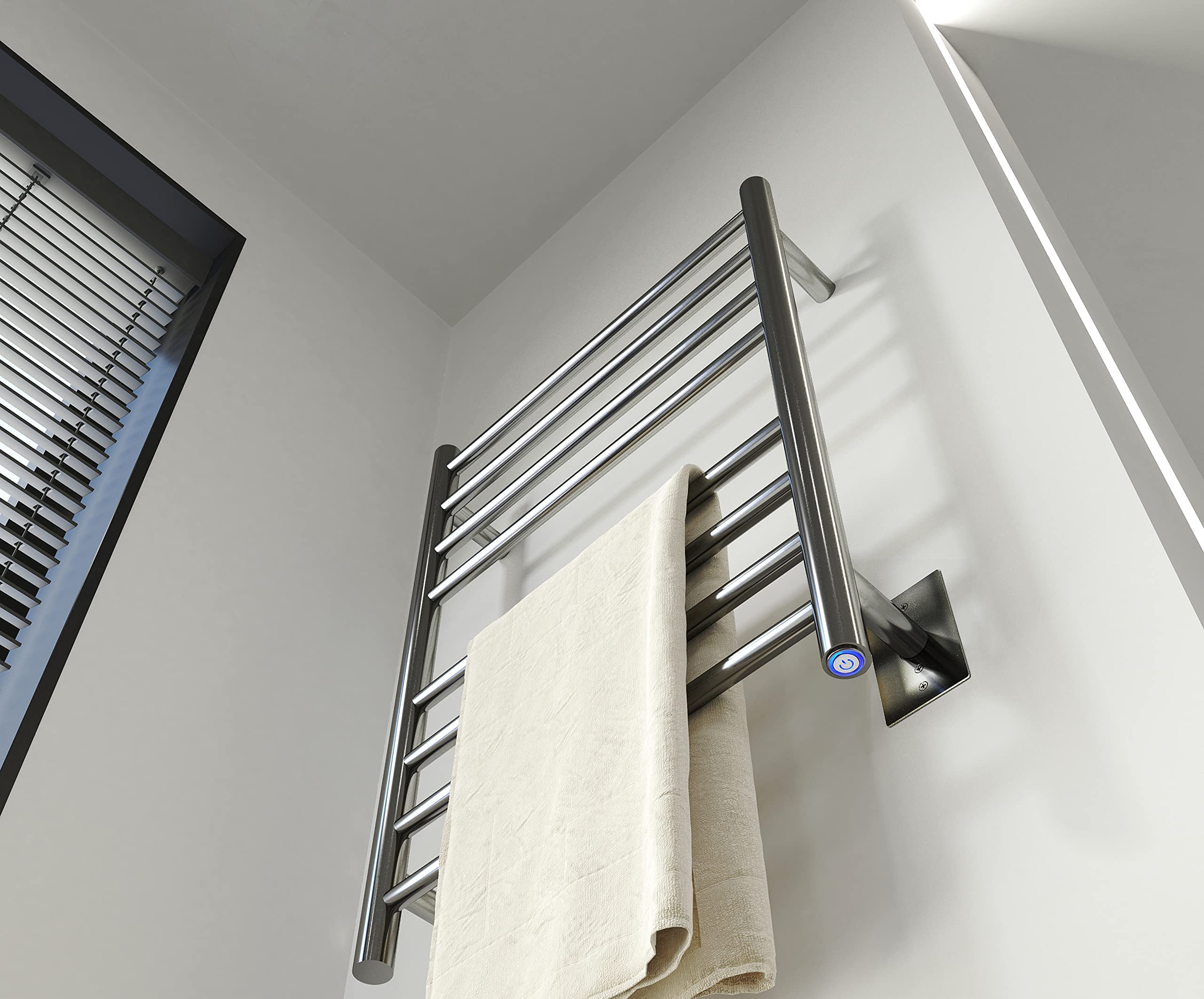 Polished Chrome Electric Heated Towel Warmer - 8 Bar Stainless Steel Wall Mounted Bathroom Towel Rack (70W, 27.56x19.69x4.41 inches) - Perfect for Spa-Like Bathroom Luxury & Quick Drying of Wet Towels