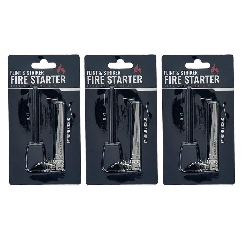 3 Pack Emergency Flint Fire Starter Striker Lighter - Waterproof Survival Tool for Camping, Hiking, Backpacking & Outdoor Adventures