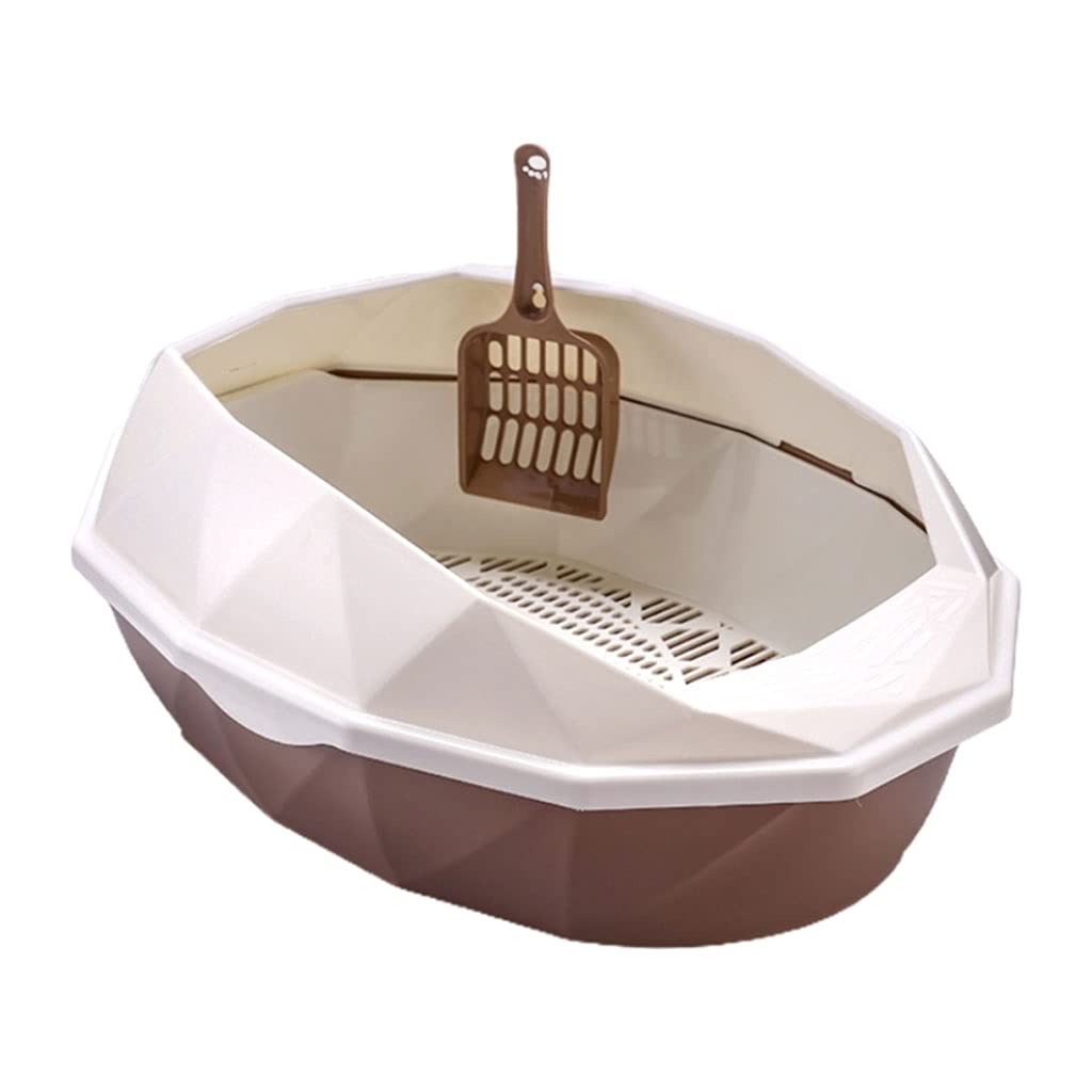 LICHUAN Open-Top Cat Litter Box with Scoop & Shield Enclosure - Anti-Splash Kitty Litter Pan for Easy Pet Cleaning - Perfect for Small Spaces & Multi-Cat Homes (Color Options Available)
