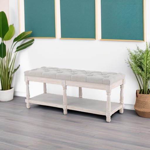 Kmax Storage Entryway Bench - Tufted Shoe Rack with Wooden Seat, Multi-Functional Hallway Bench for Bedroom Corner & Window (Beige) - Perfect for Small Space Organization & Home Decor