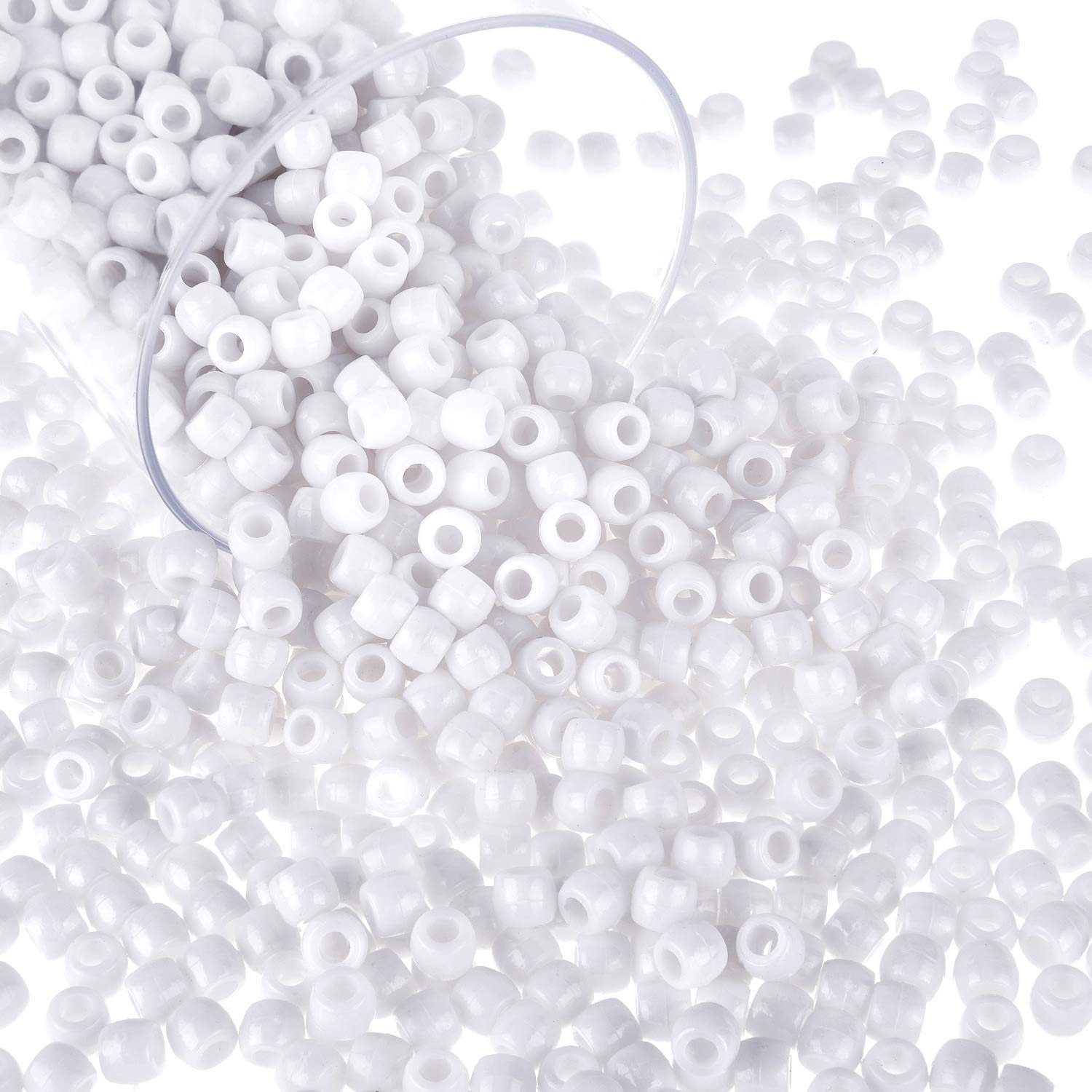 1000 Pcs Assorted Opaque Plastic Pony Beads for Jewelry Making, DIY Crafts, and Home Decor - Christmas Round Beads with Storage Box (White) | Perfect for Bracelets, Necklaces, Holiday Ornaments & Kids Craft Projects